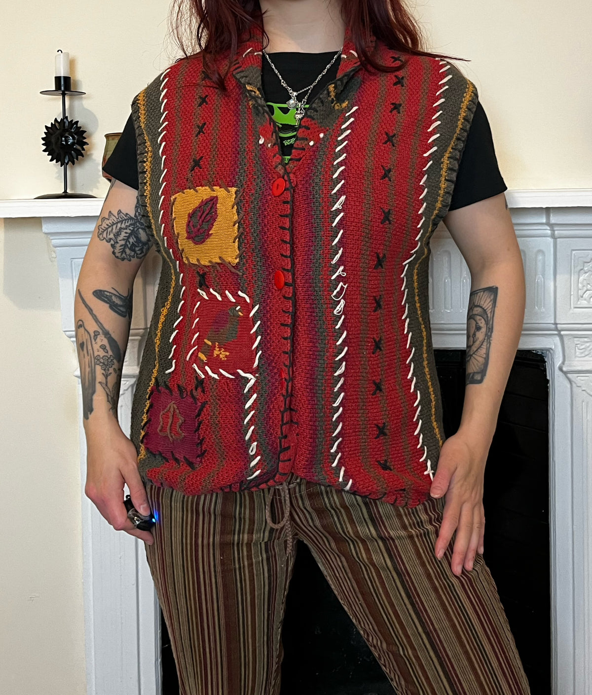 Boho Autumn Sweater Vest M