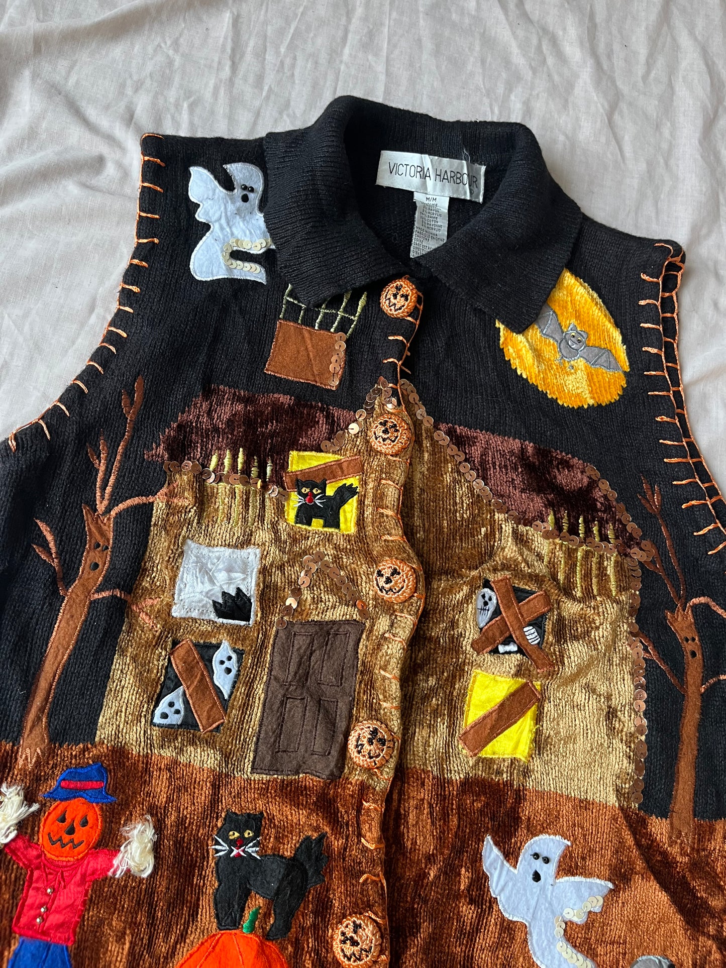 Haunted House 1990s Halloween Sweater Vest S-M