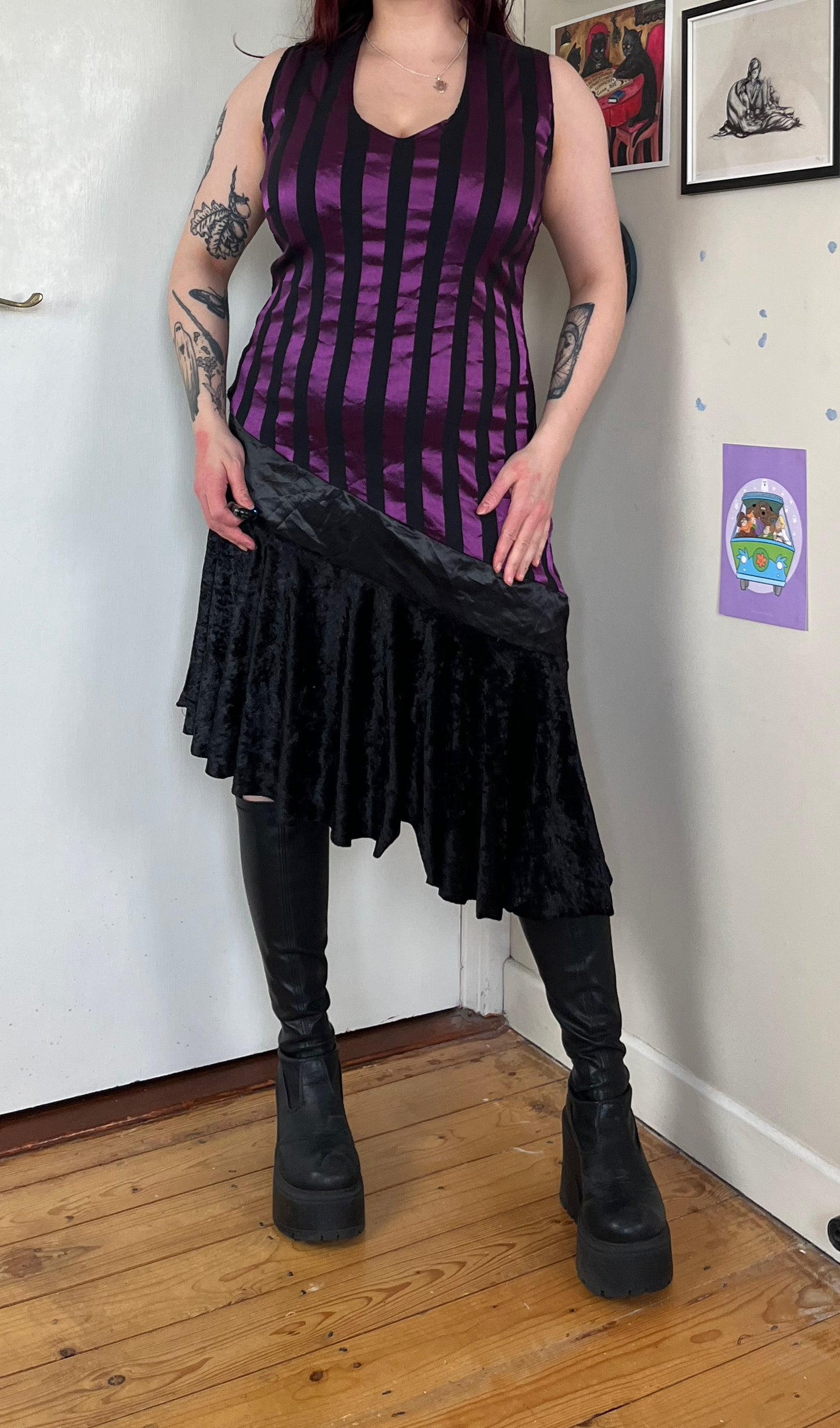 Stripe And Velvet Dress - UK 12