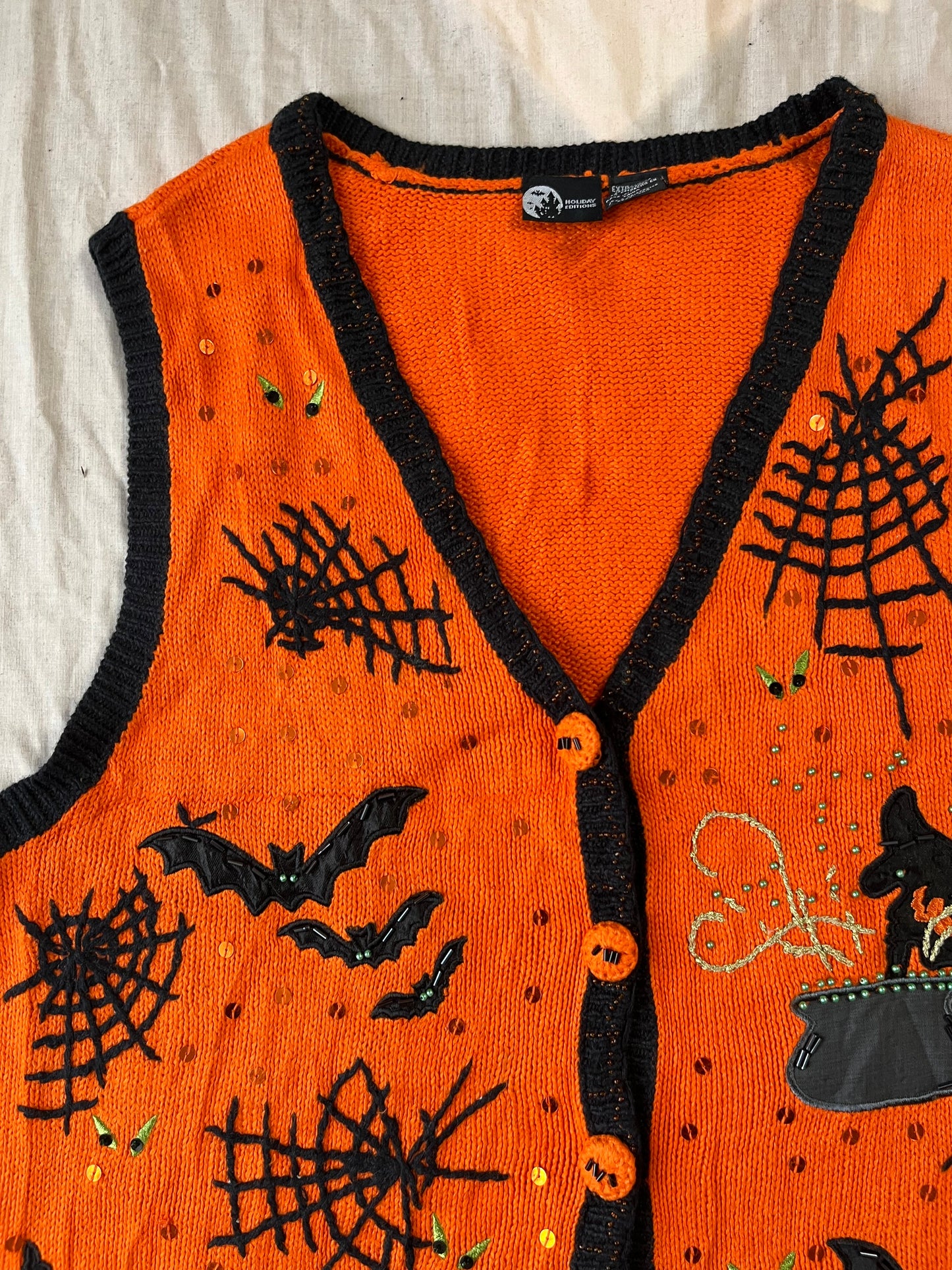 Cobwebs 1990s Halloween Sweater Vest L/XL