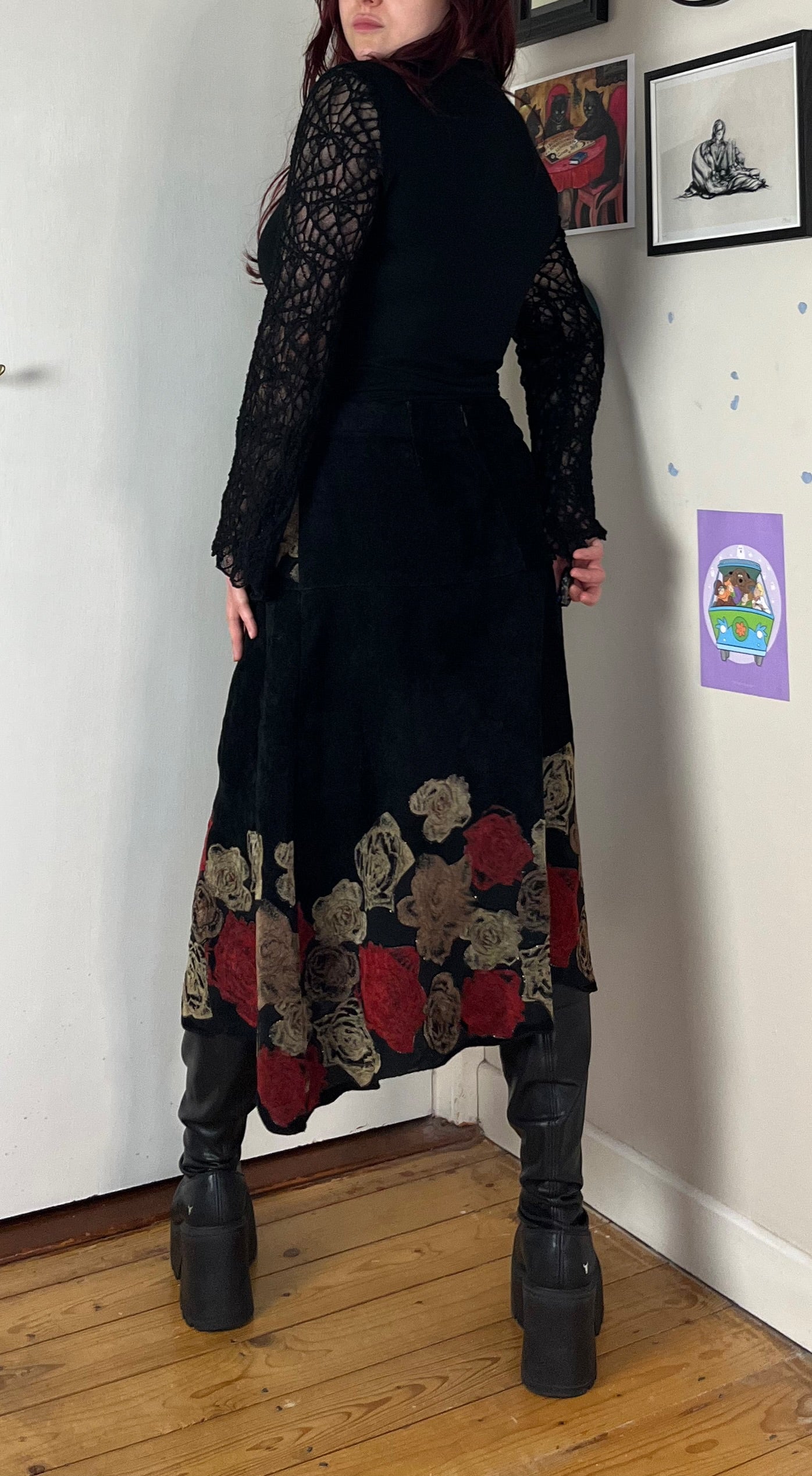 Floral Corduroy Skirt UK 16
