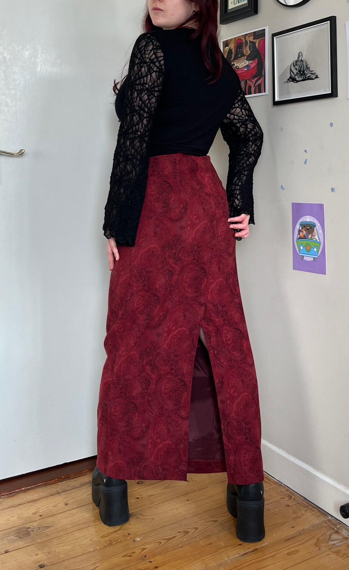 Velvet Floral Maxi Skirt UK 10