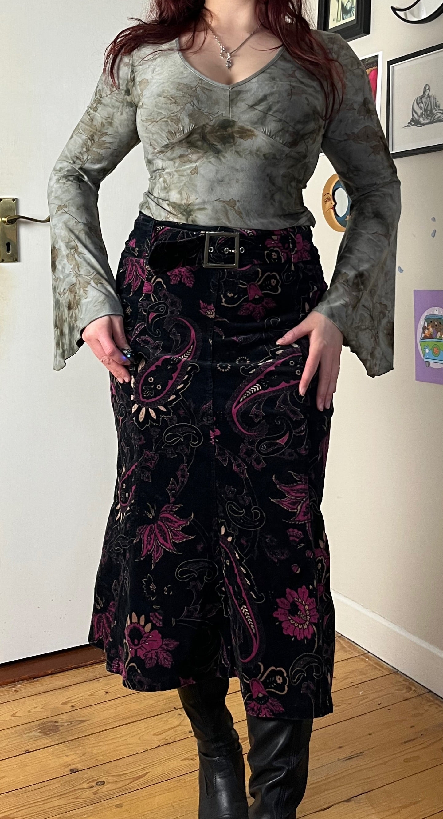 Floral Corduroy Skirt UK 10
