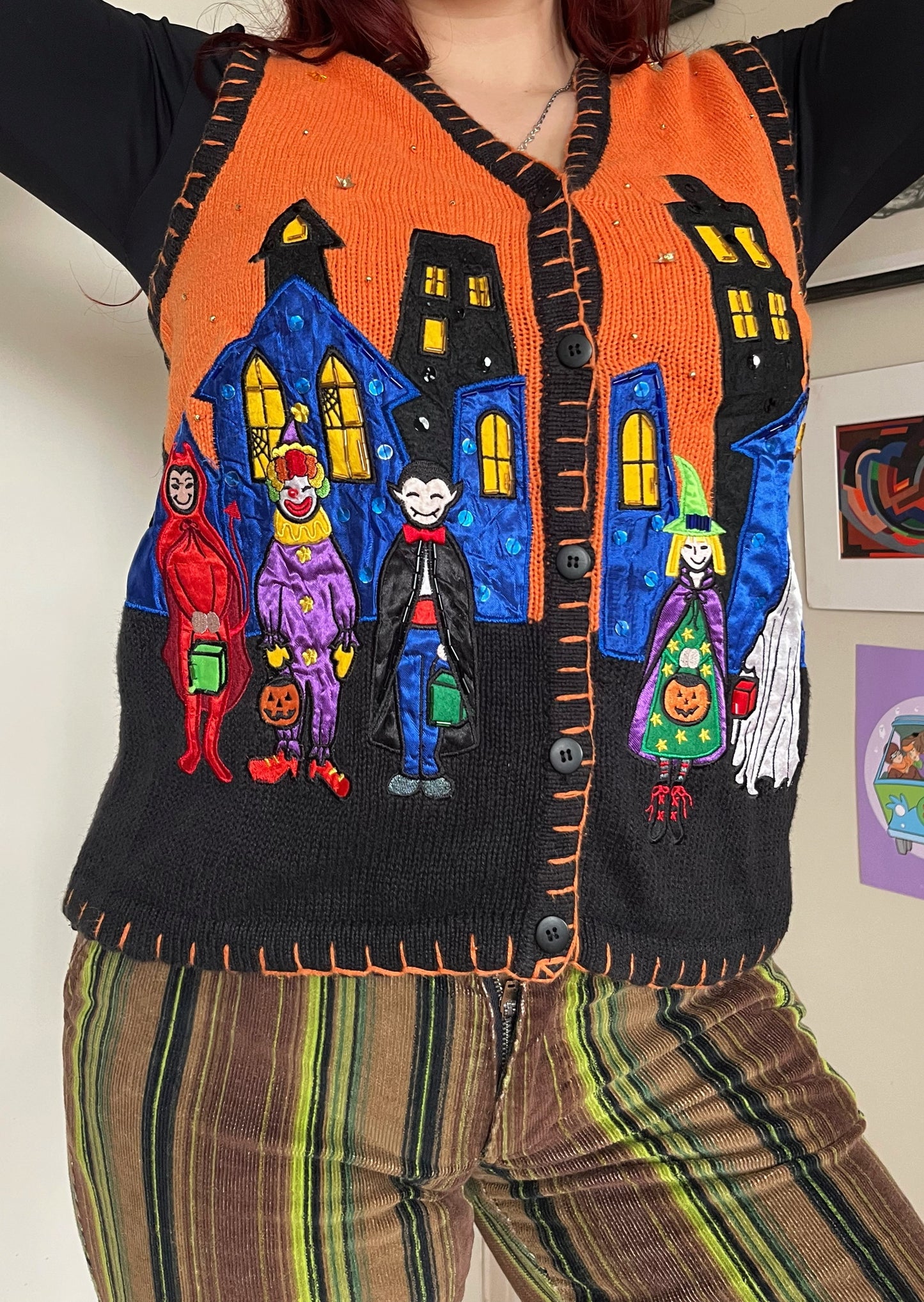 Halloween Town 1990s Halloween Sweater Vest M