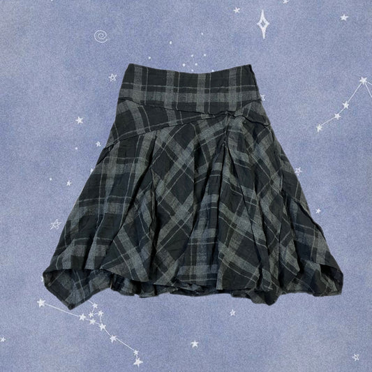 Black/Grey Tartan Midi Skirt UK 12