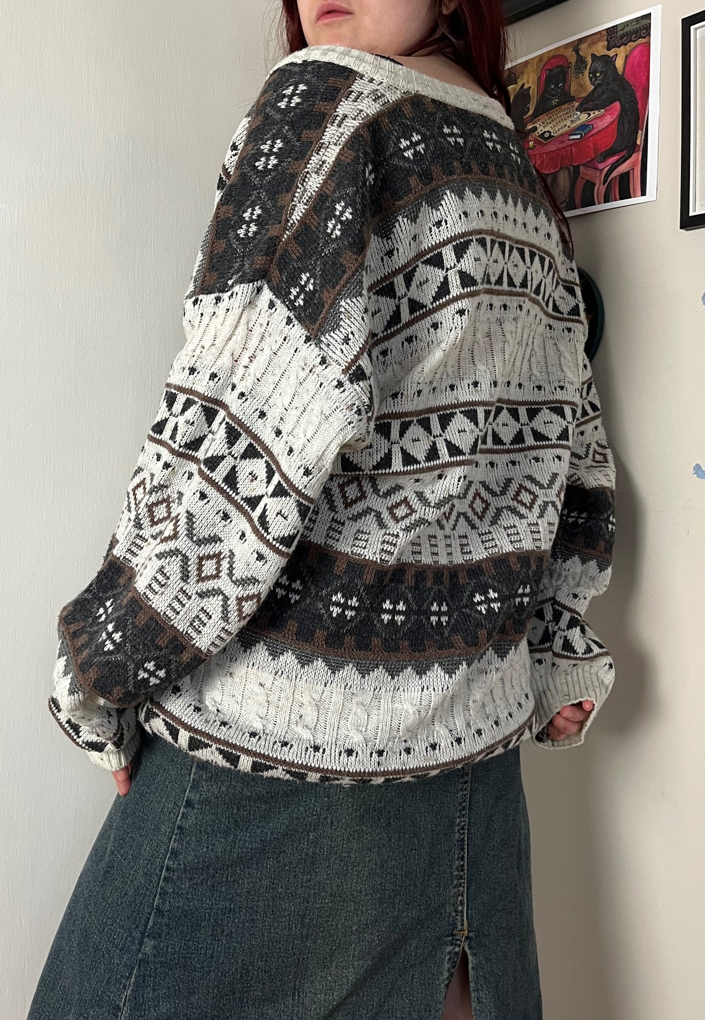 Brown and White Cardigan XXL