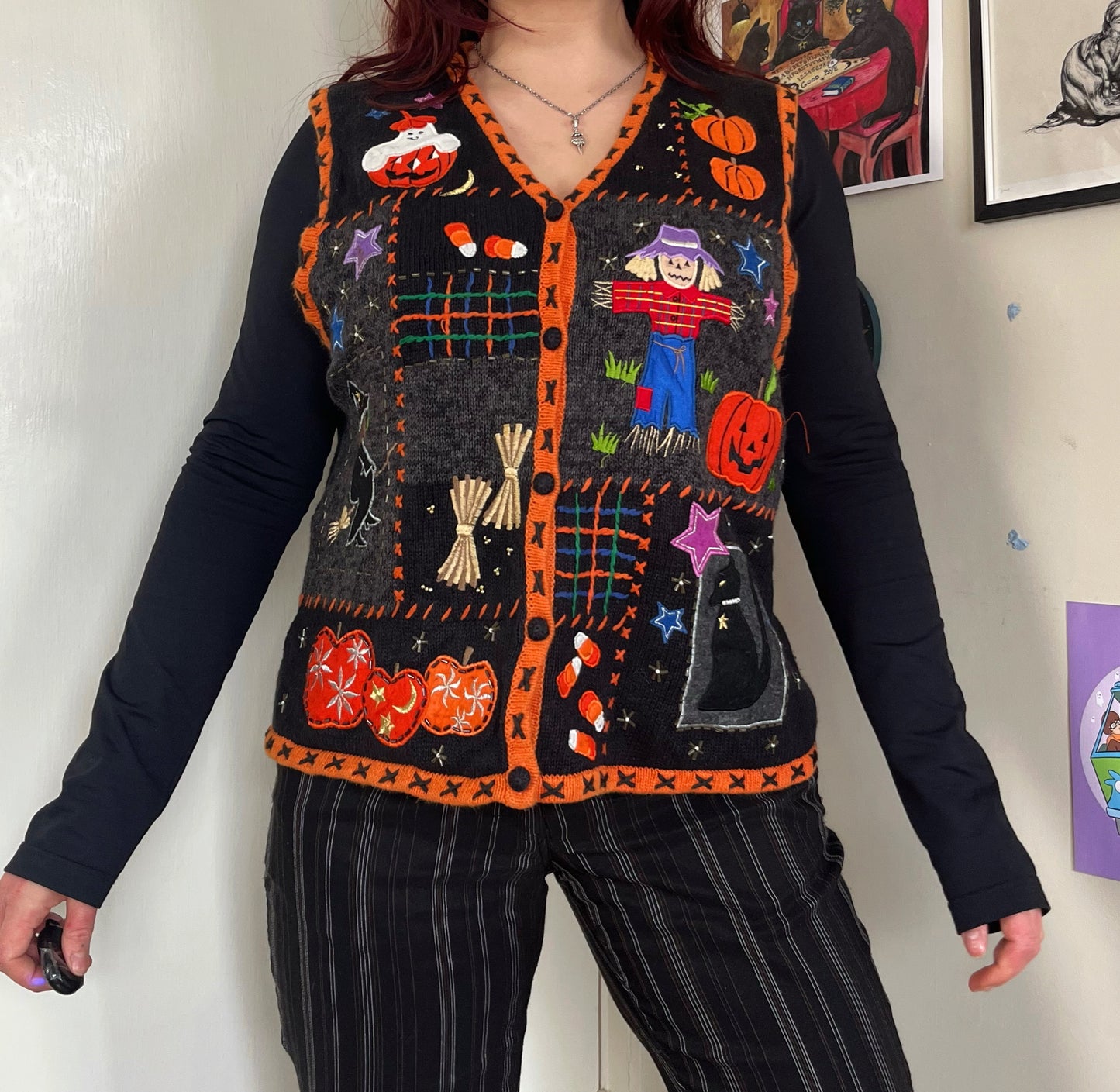 Sleepy Hollow 1990s Halloween Sweater Vest L