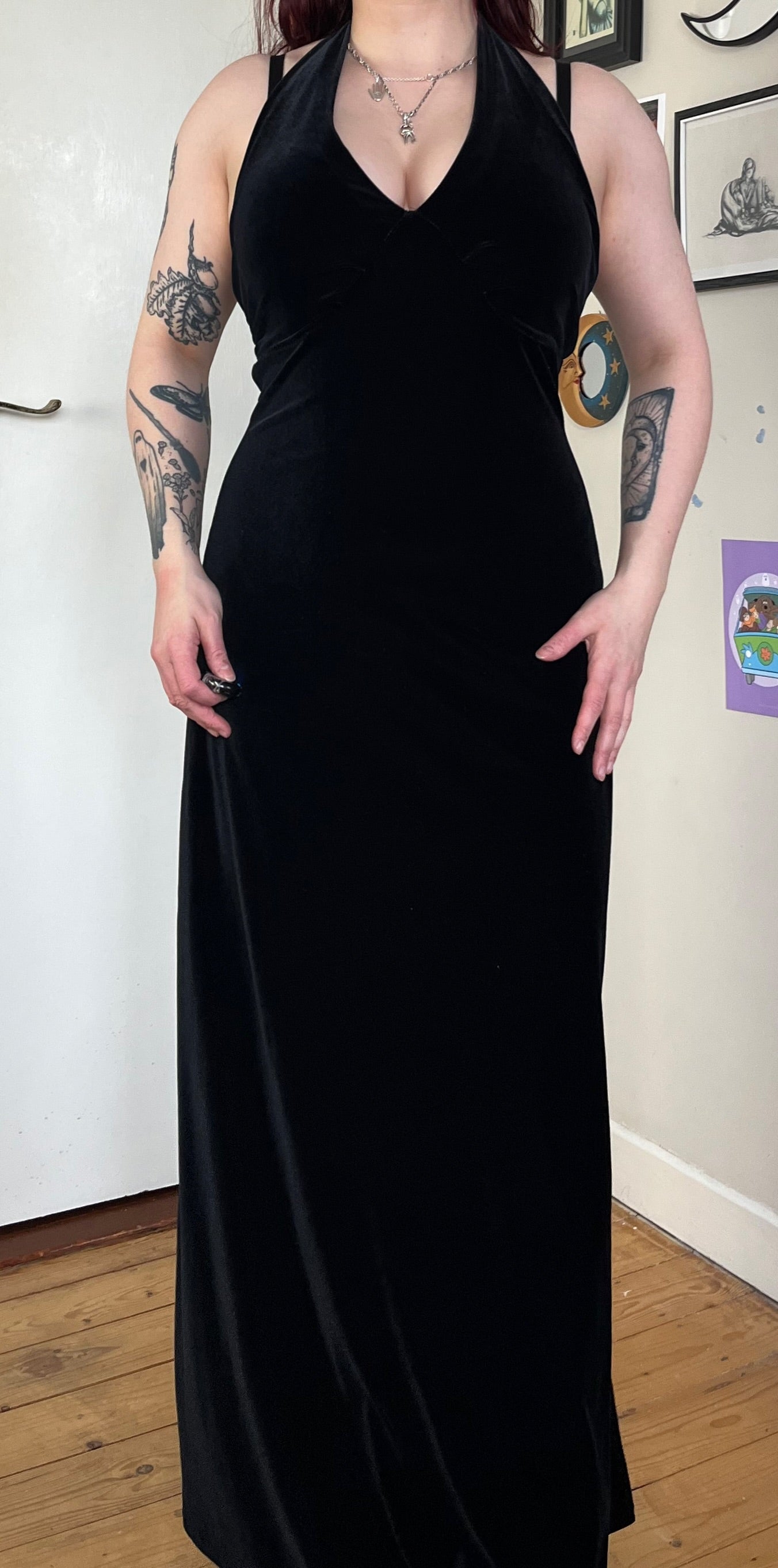 Black Velvet Halter Dress UK 12