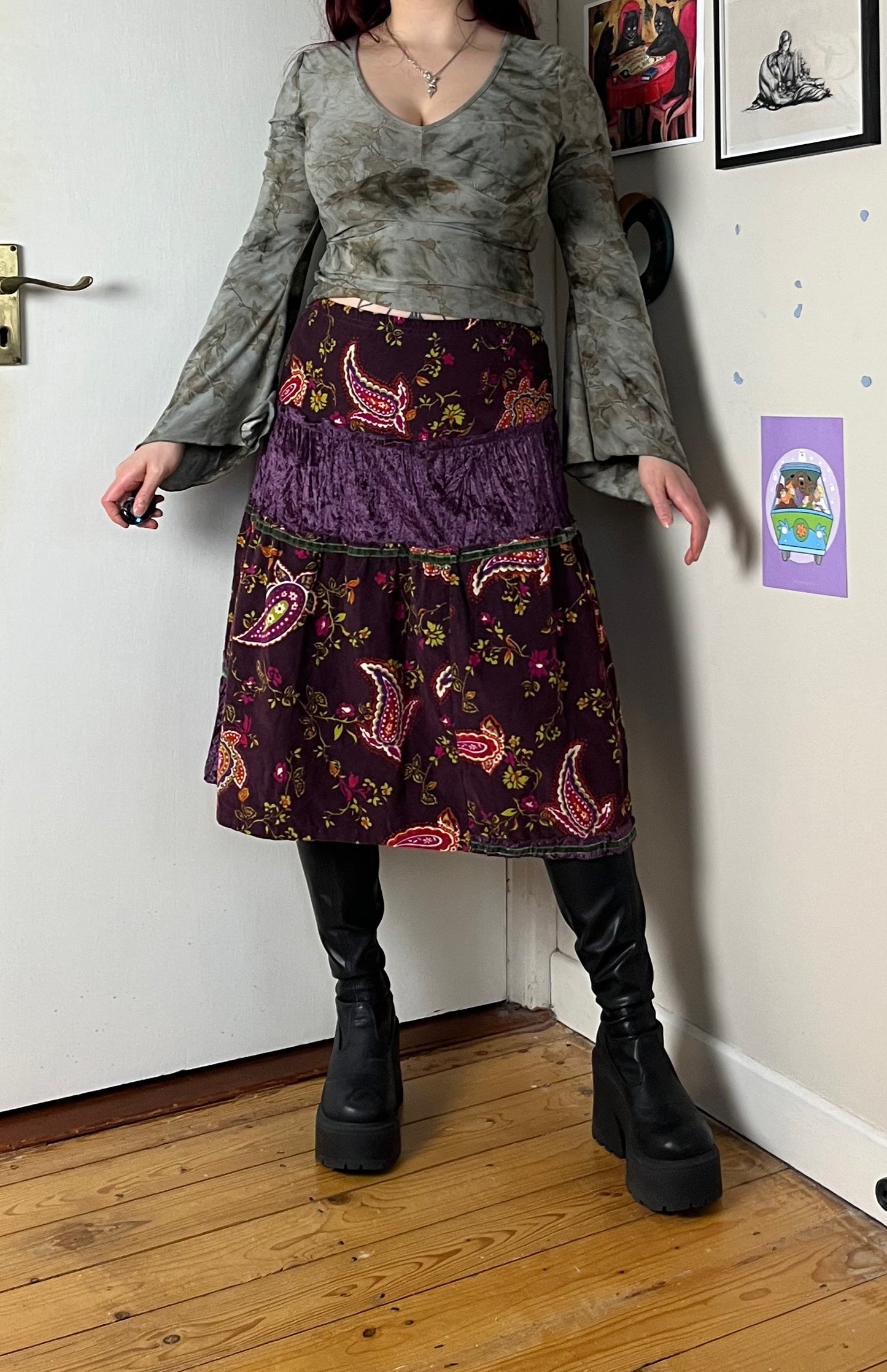 Corduroy And Velvet Midi Skirt UK 10-12