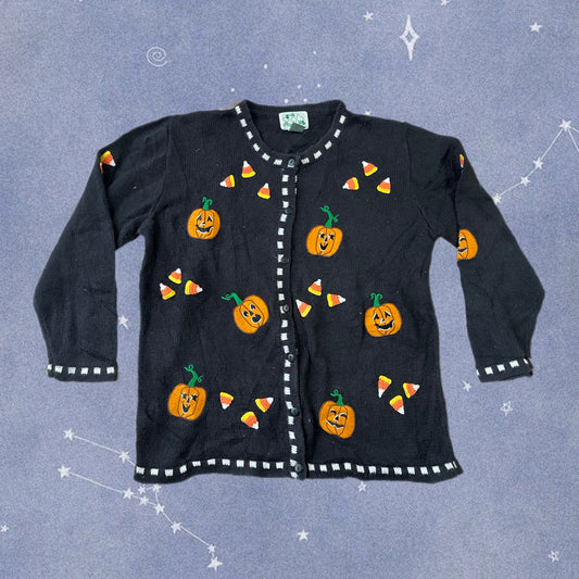 Candy Corn 1990s Halloween Cardigan M/L