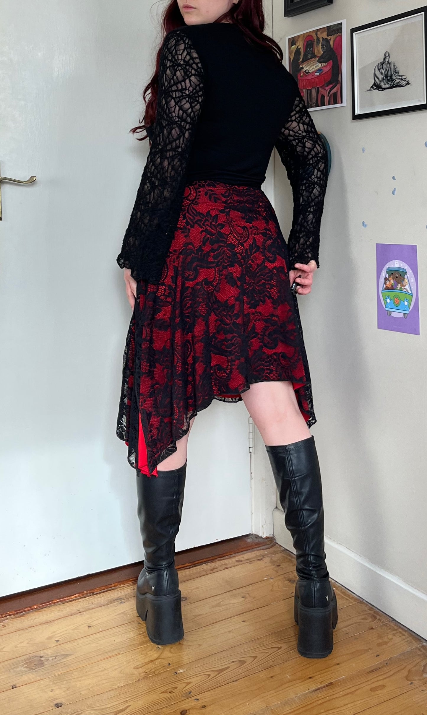 Red/Black Lace Skirt UK 6-10