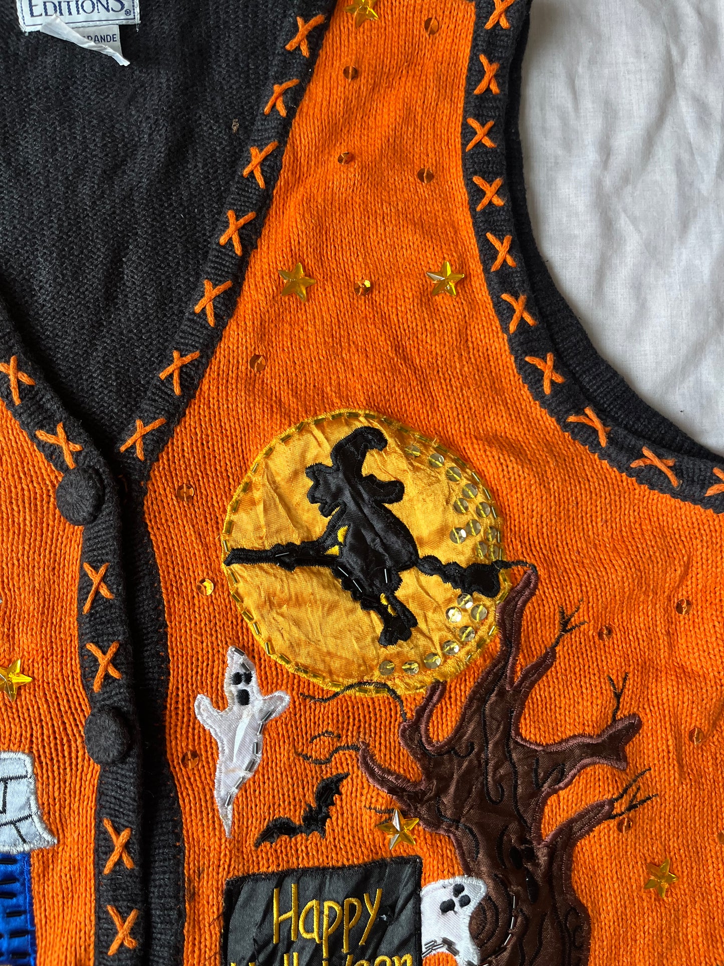 Ghost Town 1990s Halloween Sweater Vest L