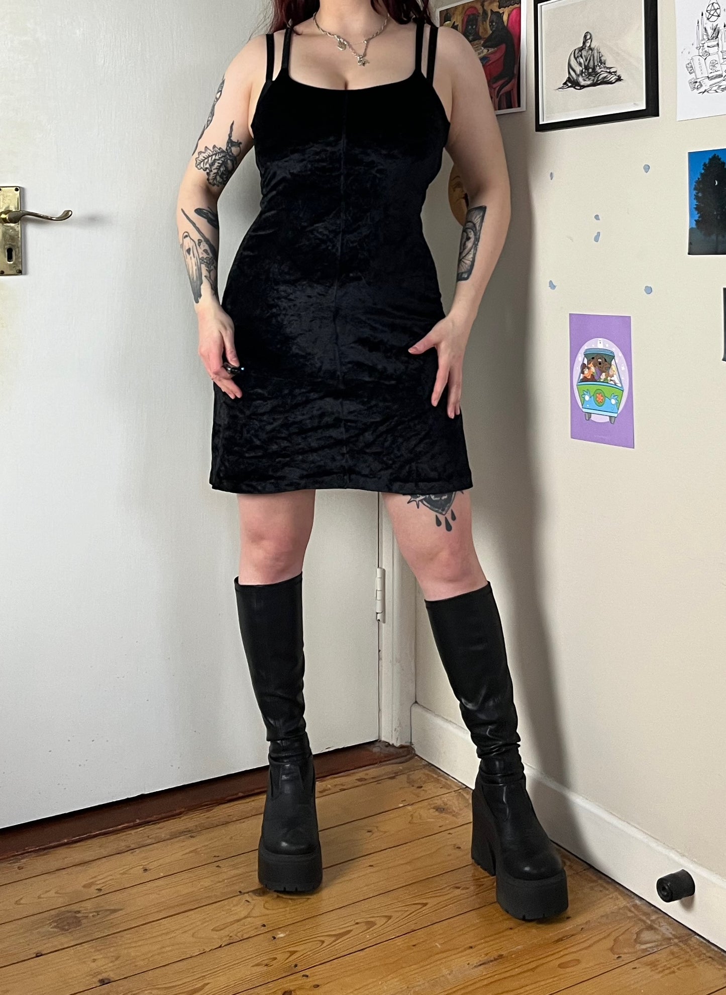 Black Velvet Mini Dress UK 8-10