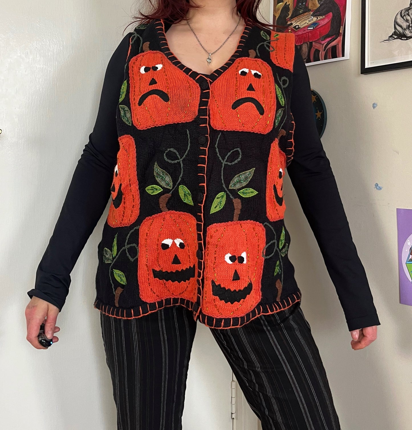 Jack O' Lantern 1990s Halloween Sweater Vest XL