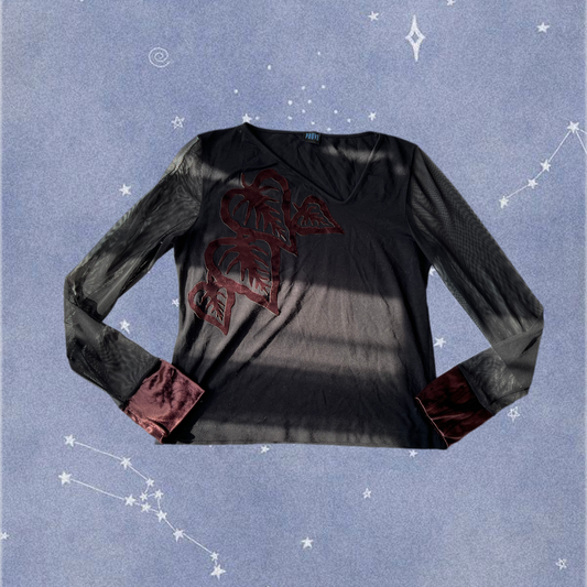 Black Leaf Pattern Top UK 10-12