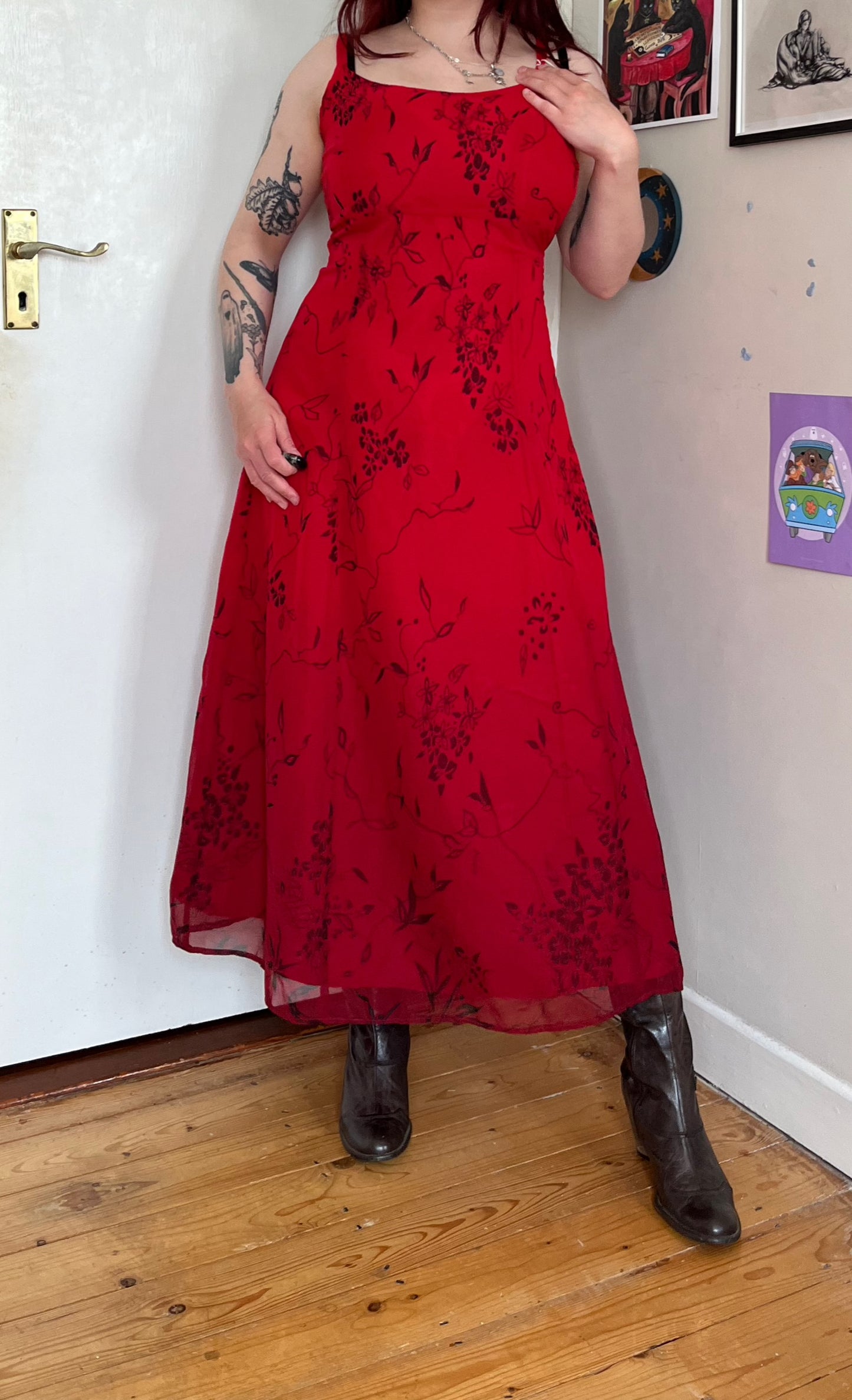 Red Floral Dress UK 10
