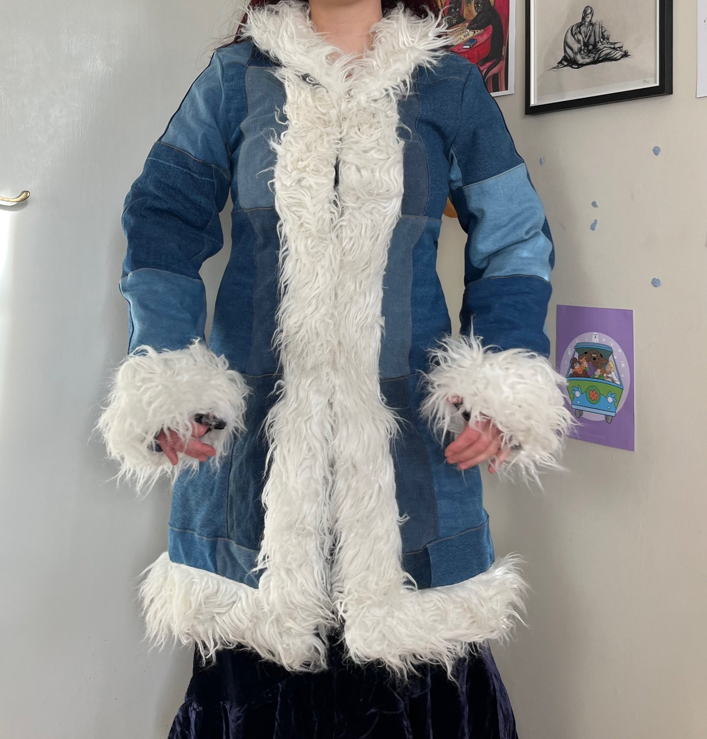 Recycled Denim Afghan Coat - Size S