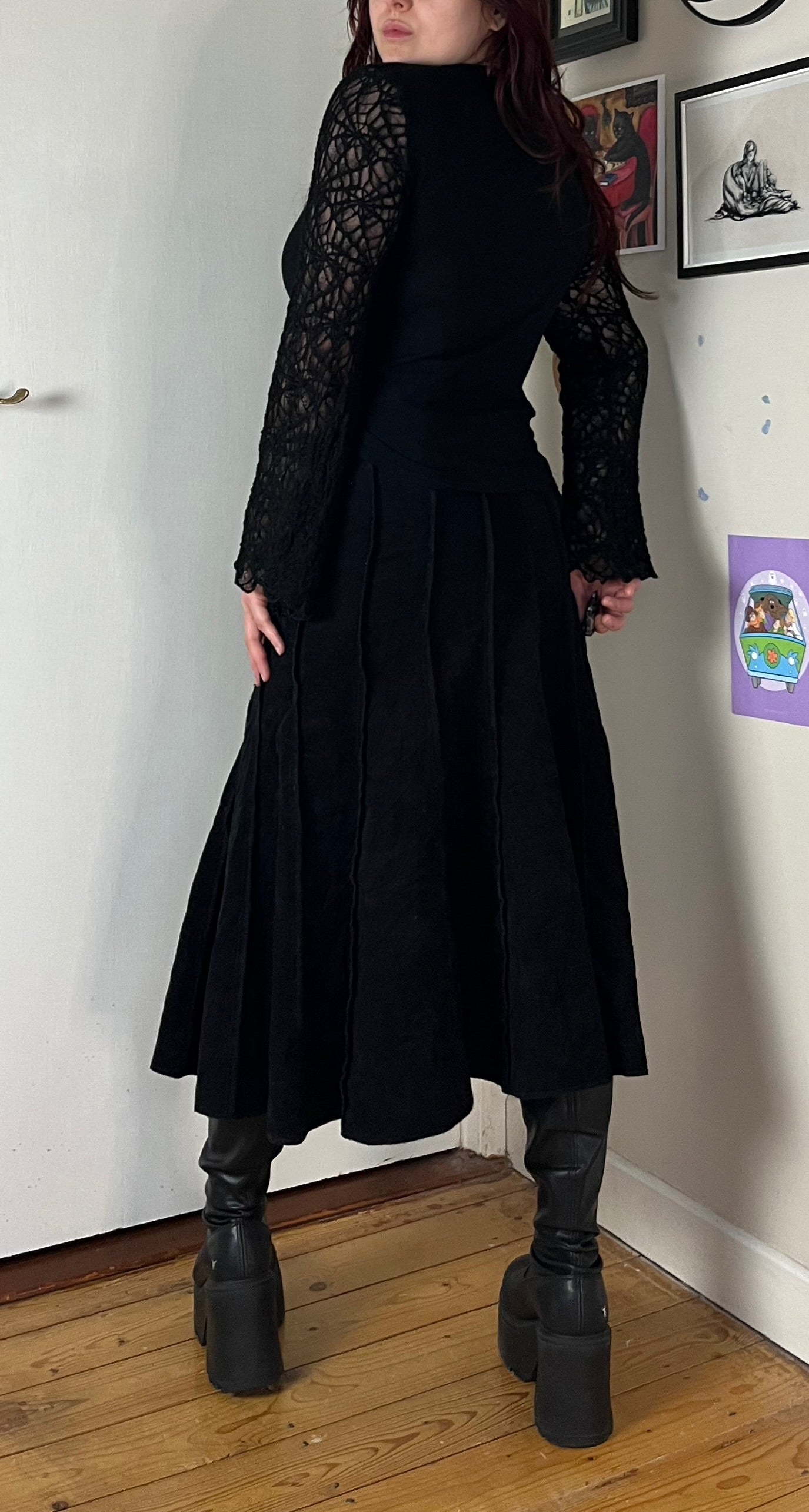 Black Corduroy Maxi Skirt UK 8