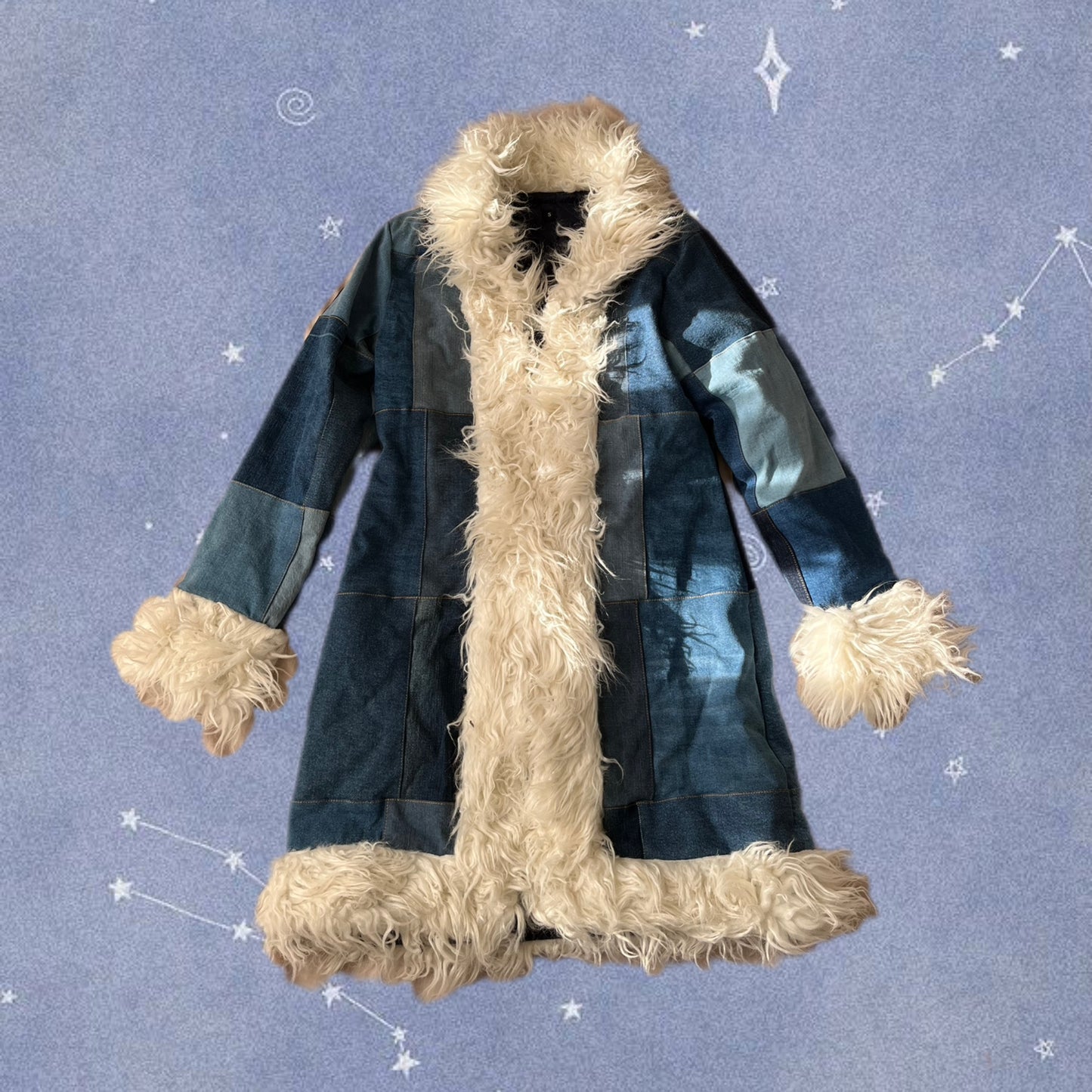 Recycled Denim Afghan Coat - Size S