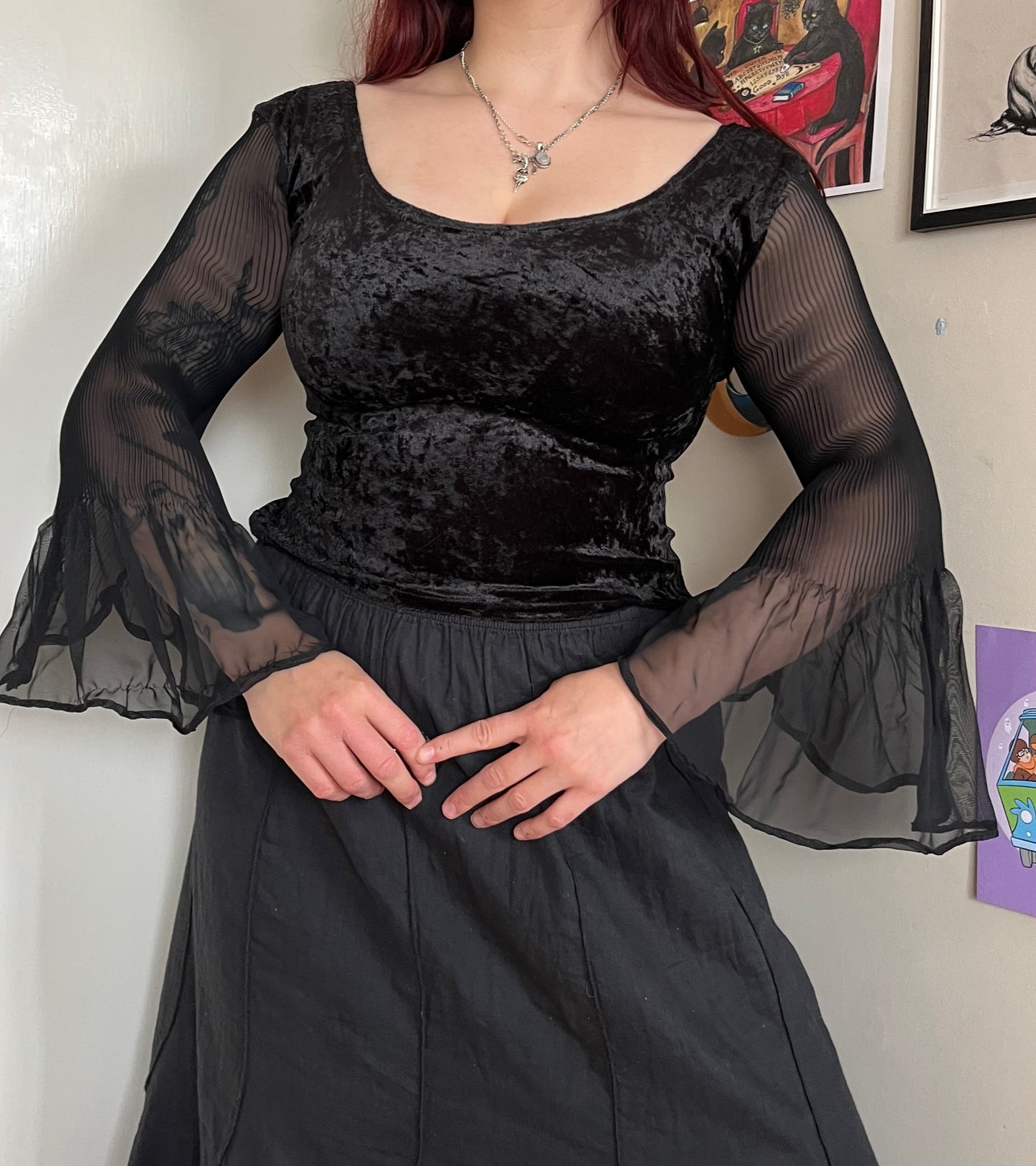 Flared Sleeve Velvet Top UK 8-10