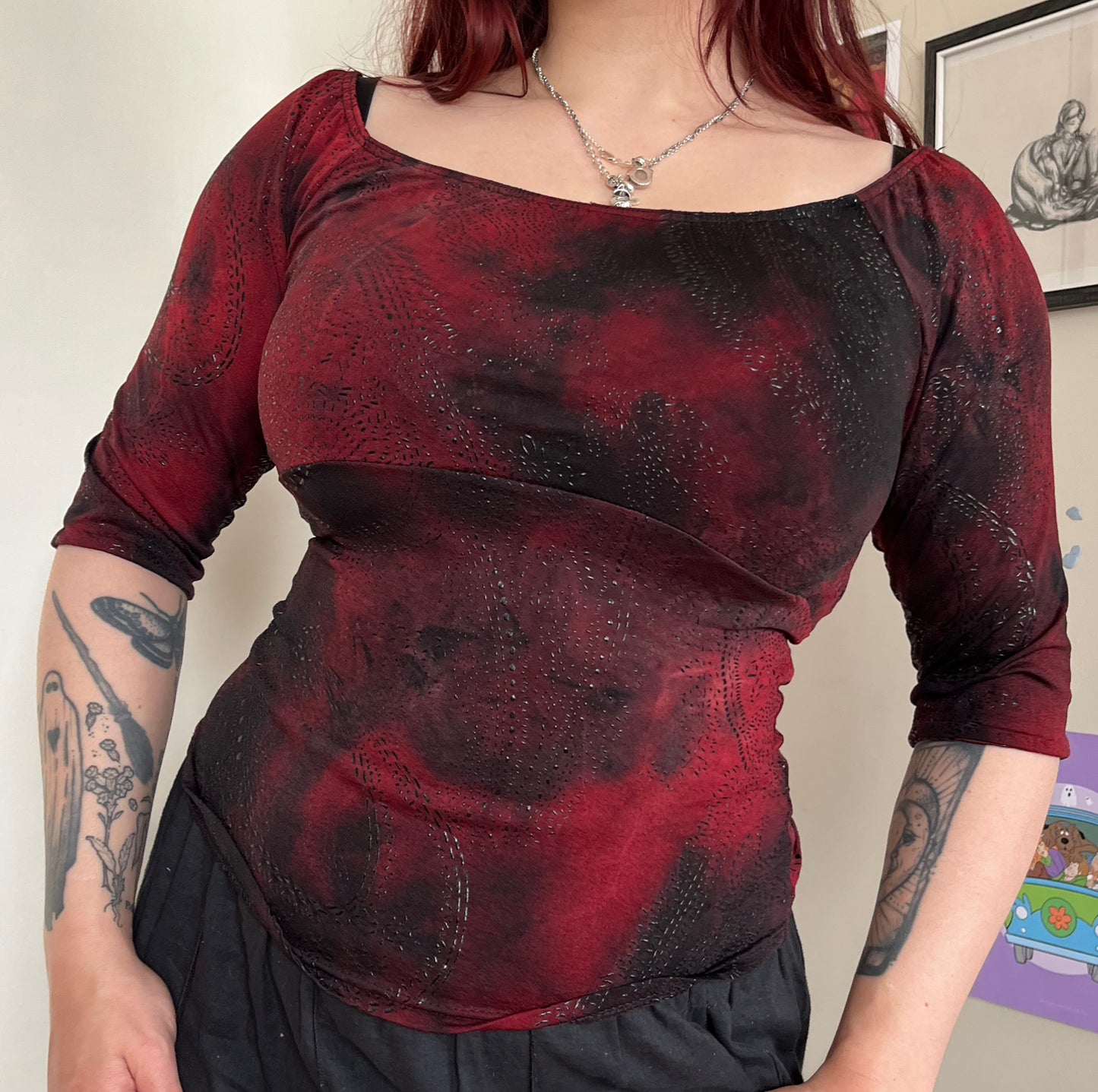 Red/Black Pattern Top UK 8-10