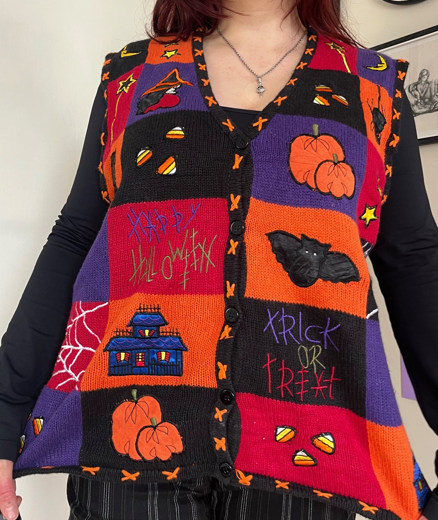 Toil and Trouble 1990s Halloween Sweater Vest XL