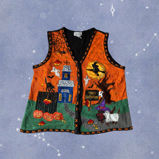 Ghost Town 1990s Halloween Sweater Vest L