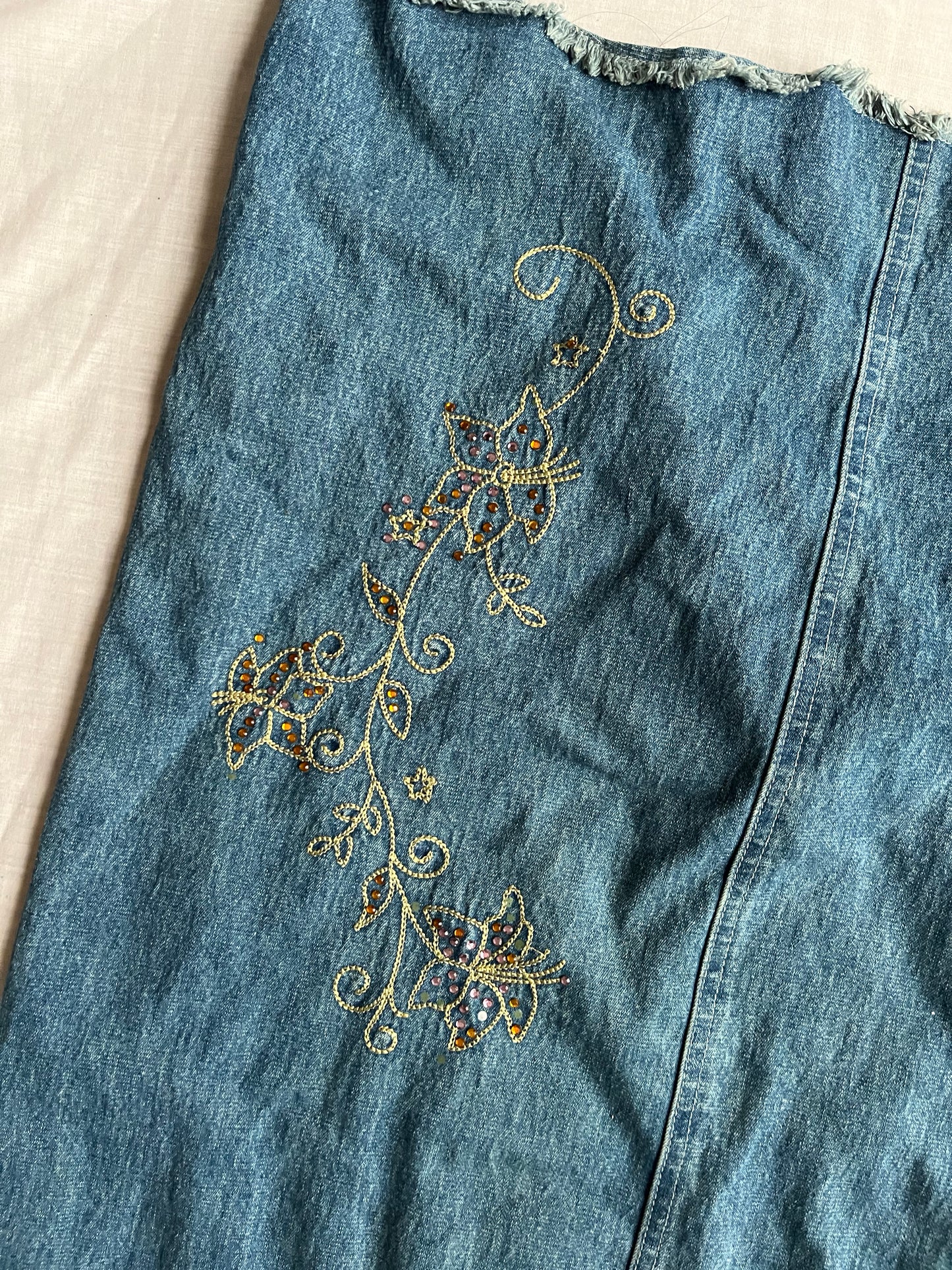 Embroidered Denim Maxi Skirt - UK 16
