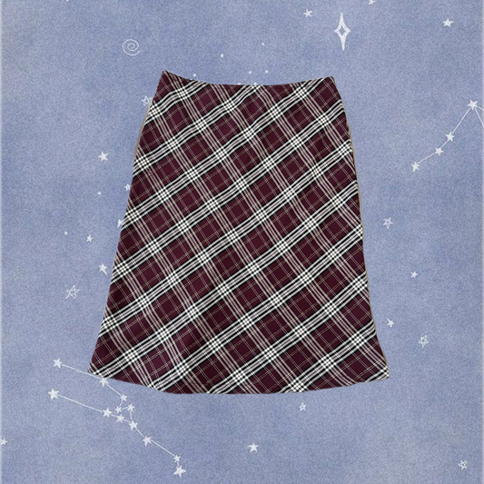 Burgundy Plaid Skirt UK 10