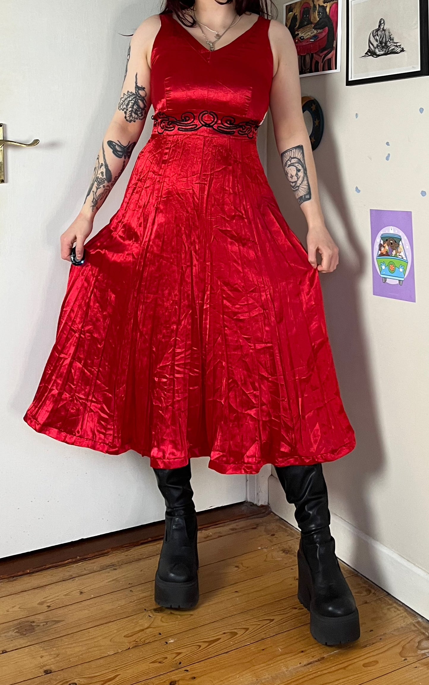 Red Satin Dress UK 10