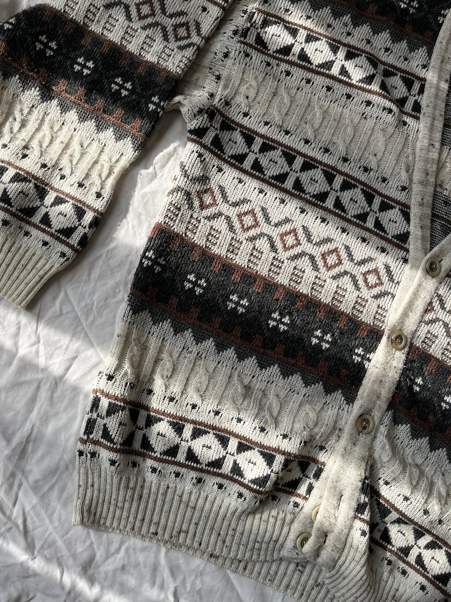 Brown and White Cardigan XXL