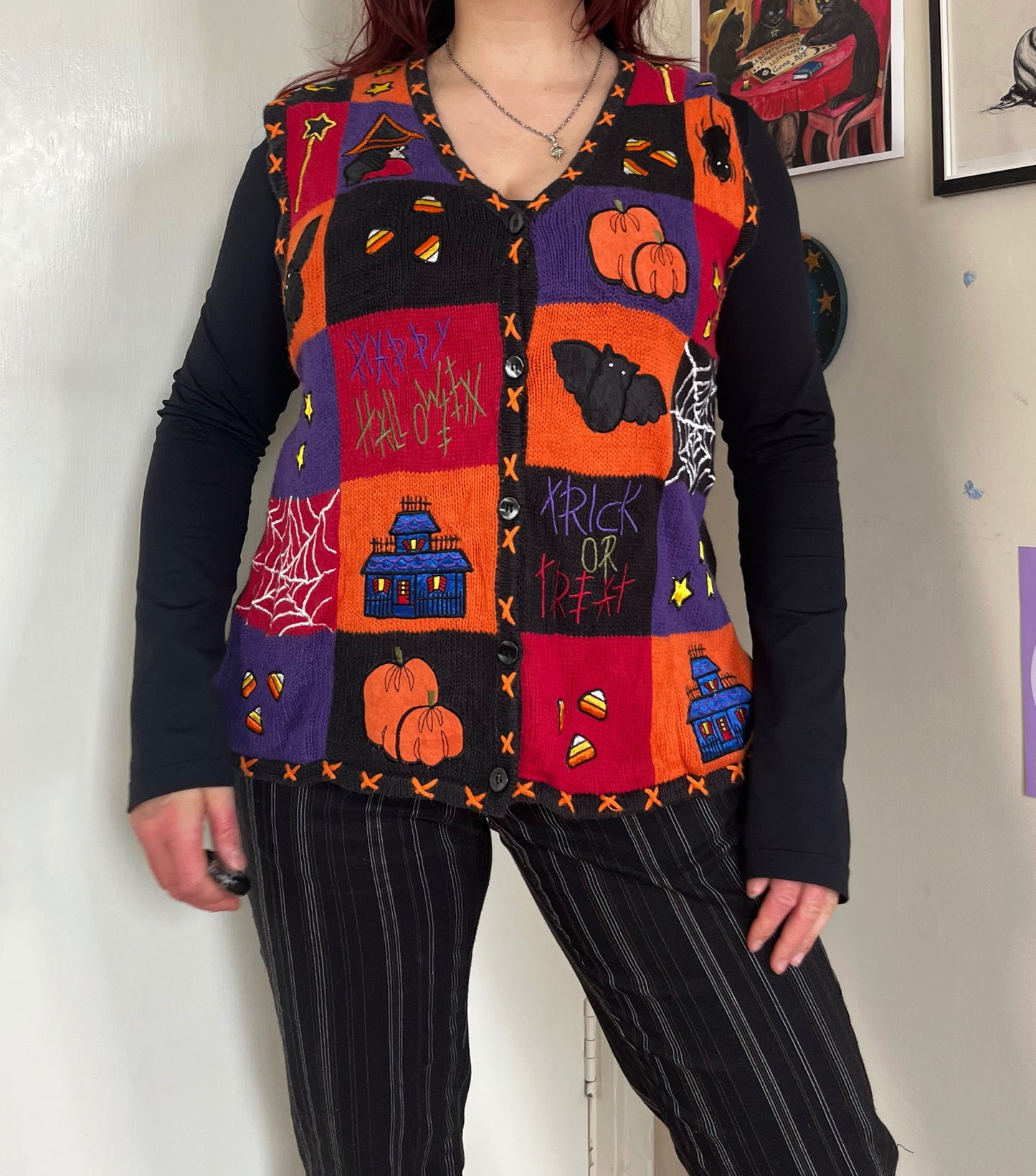 Toil and Trouble 1990s Halloween Sweater Vest M/L