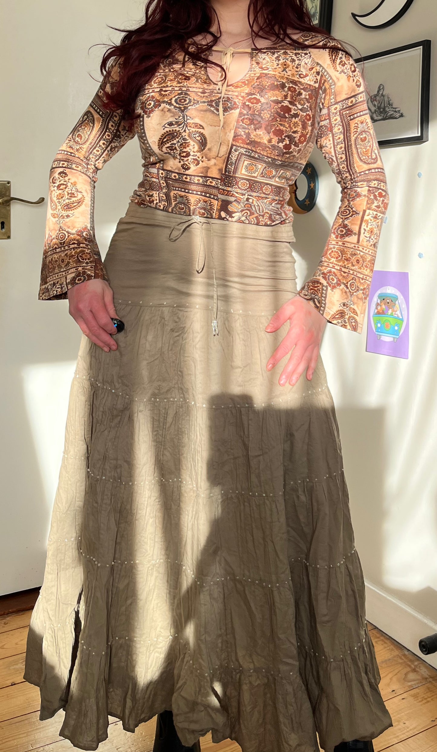 Khaki Green Tiered Skirt - UK 16