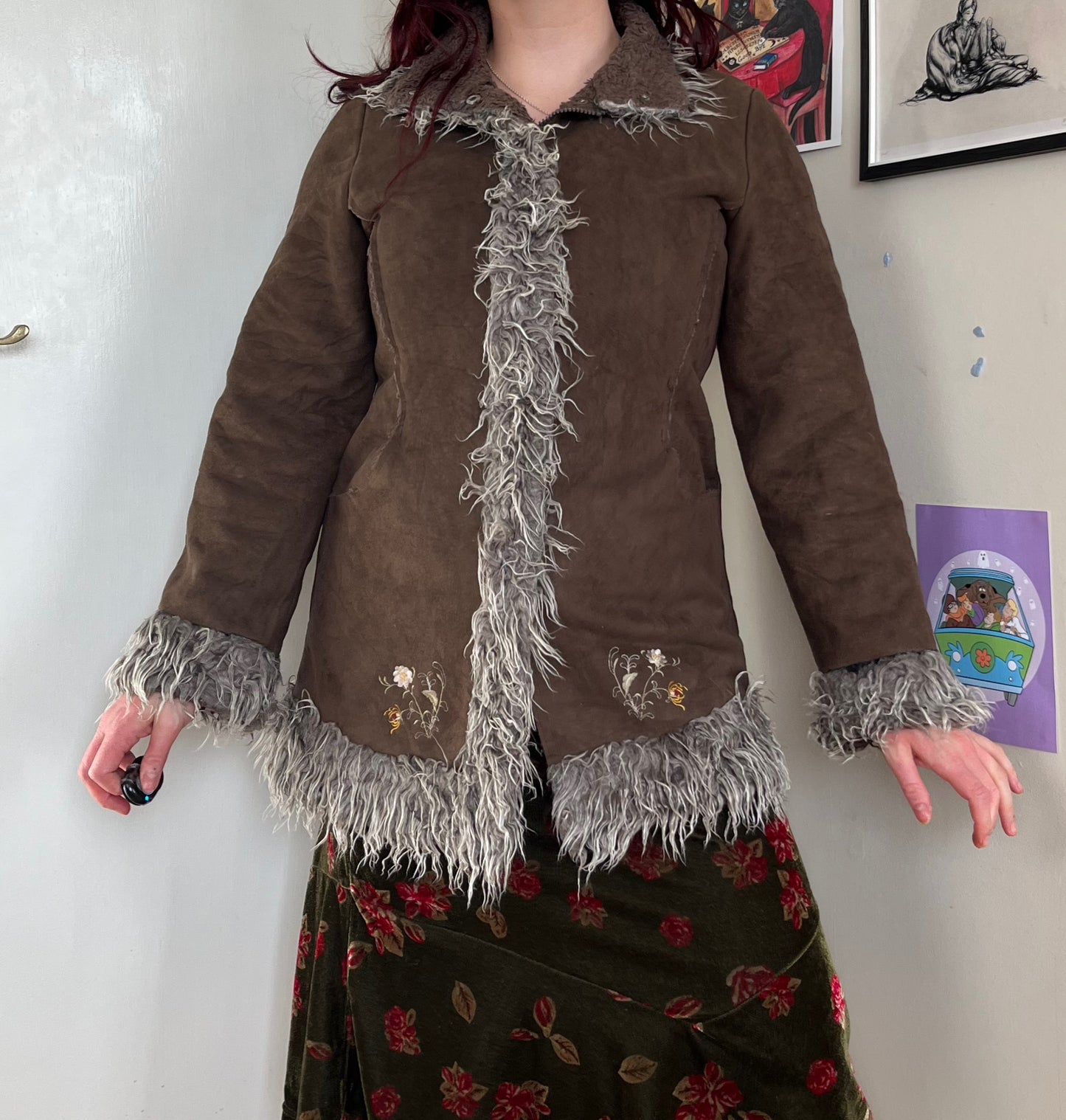 Brown Embroidered Afghan Coat - Size S/M