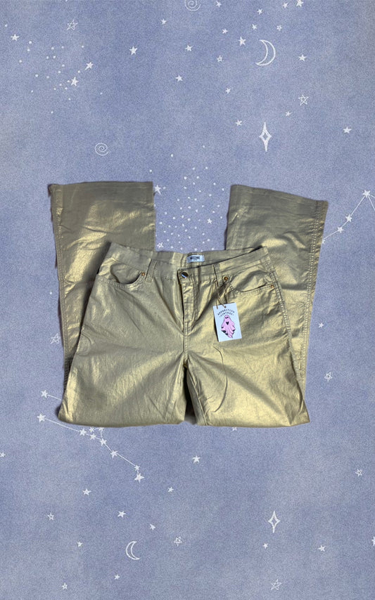 90s Gold Flared Pants by Moshino UK 12