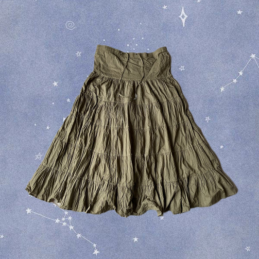Khaki Green Tiered Skirt - UK 16