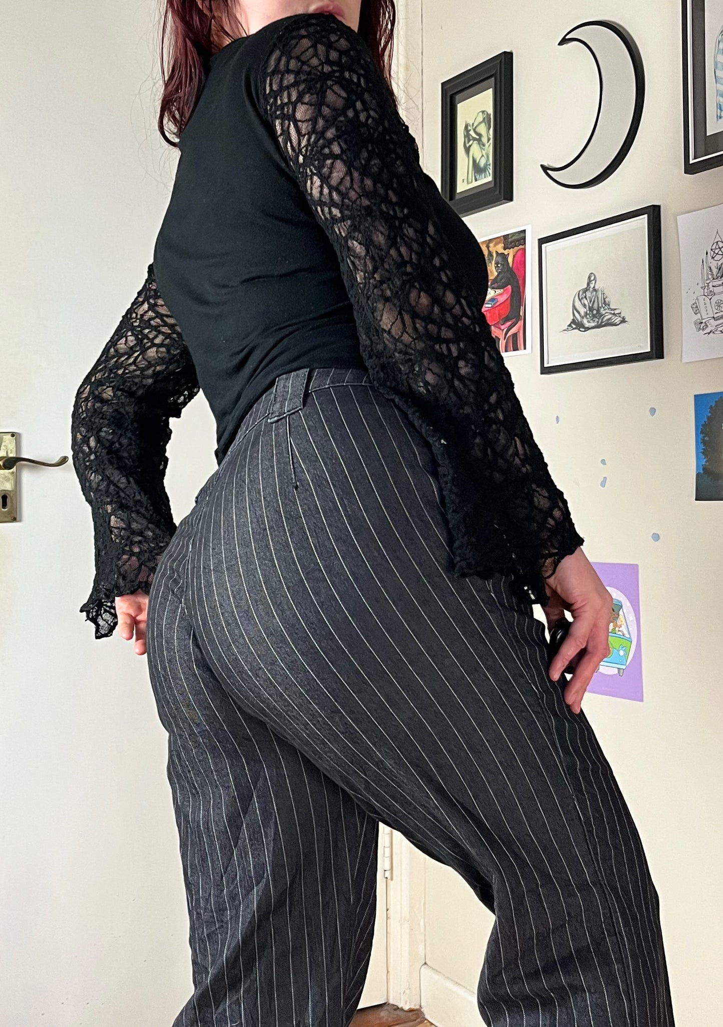 Grey Striped Jeans UK 12