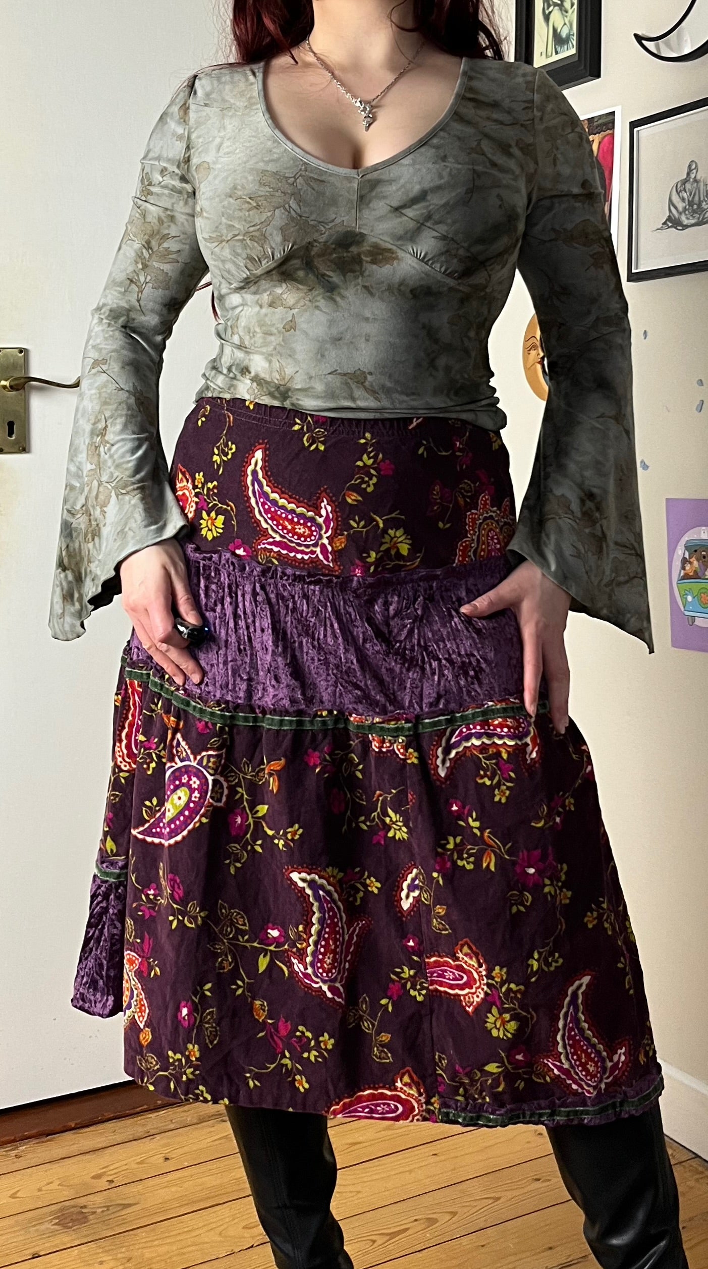 Corduroy And Velvet Midi Skirt UK 10-12