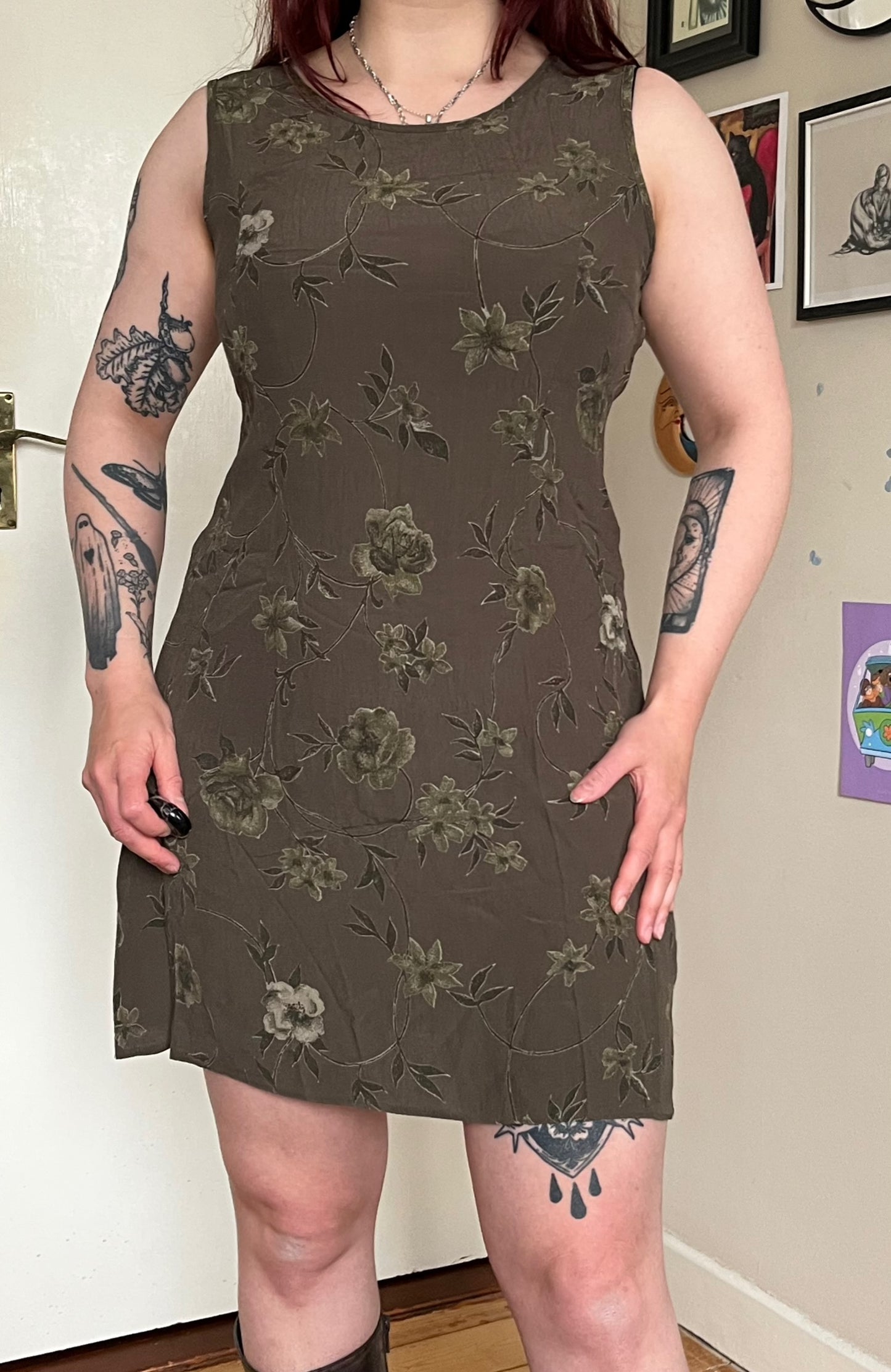 Green Floral Dress UK 12