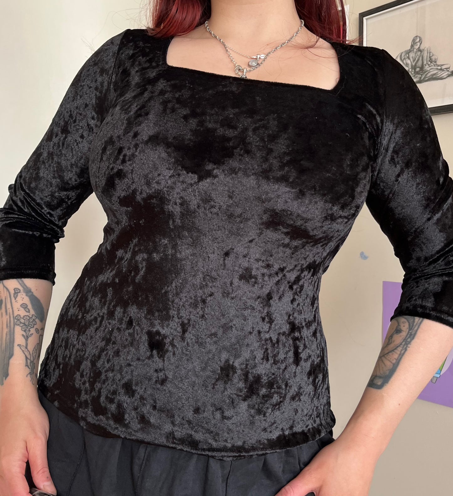 Square Neck Velvet Top UK 10