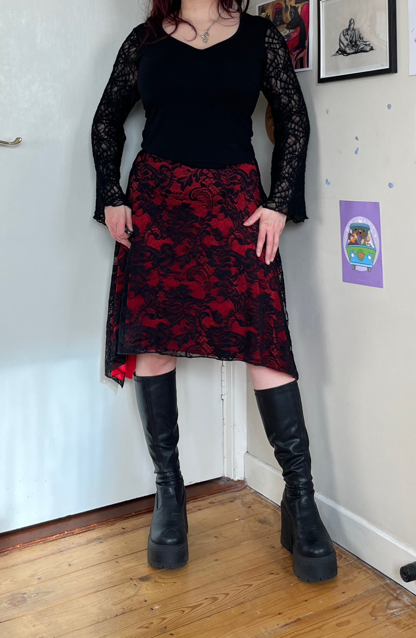 Red/Black Lace Skirt UK 6-10
