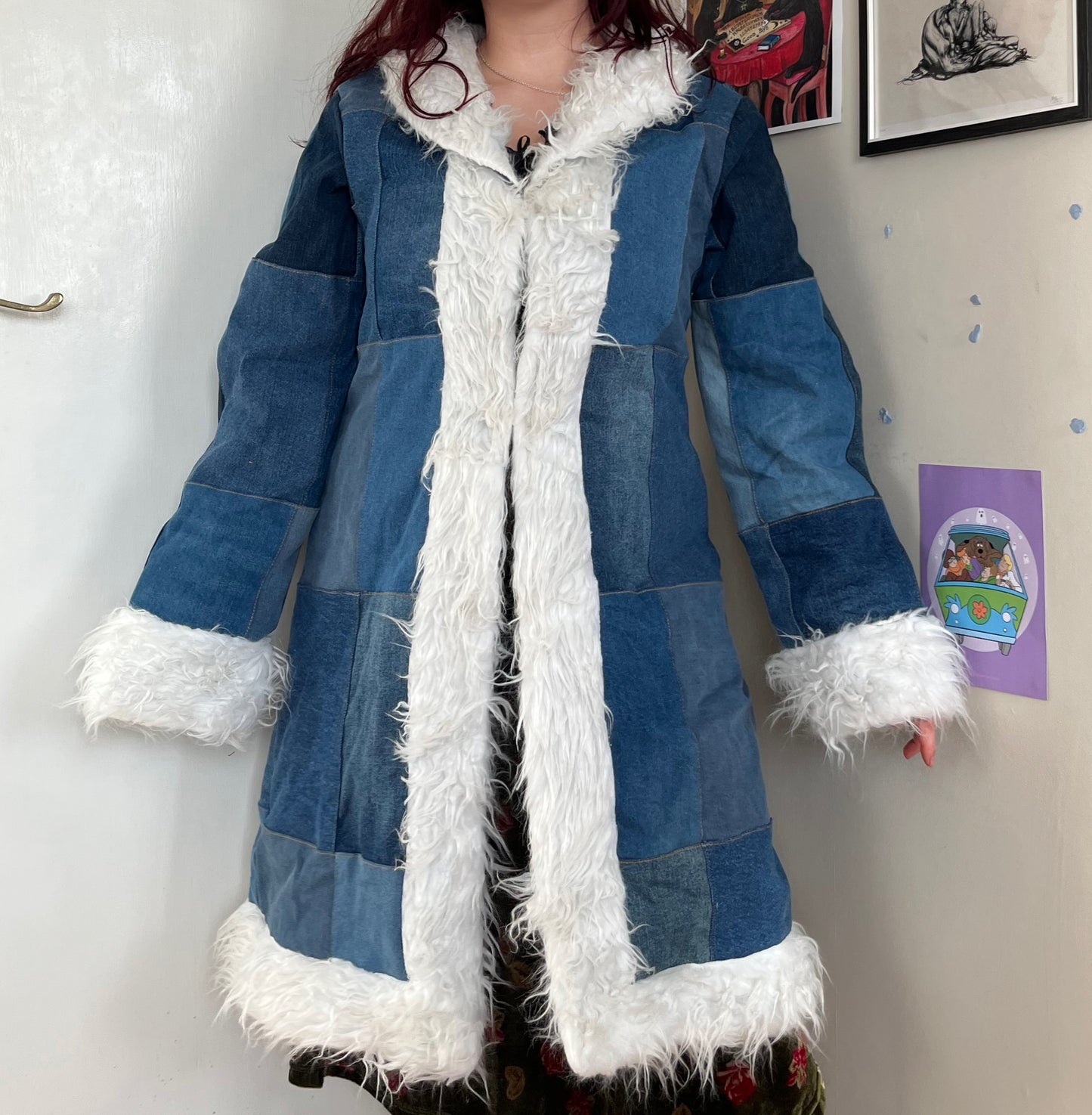 Recycled Denim Afghan Coat - Size M
