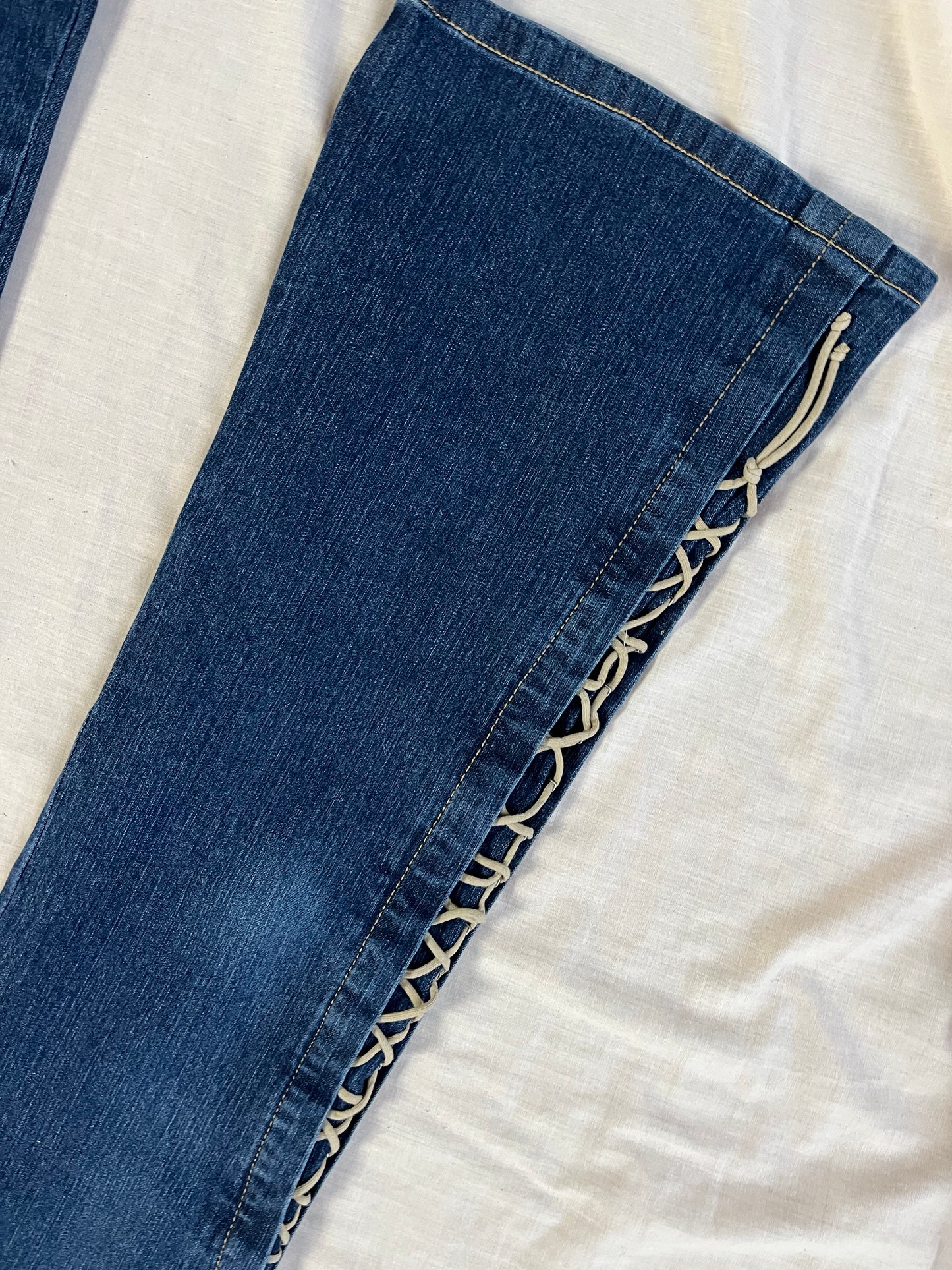 Flared Jeans With Lace Up Design - UK 8-10