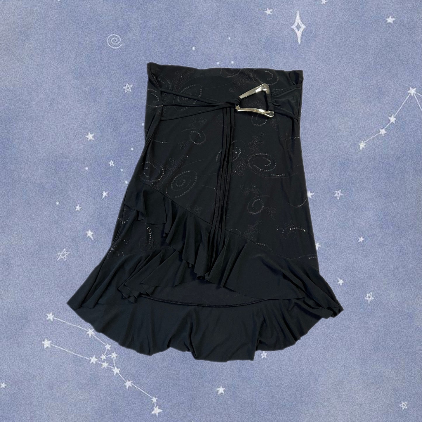 Black Midi Skirt With Swirl Design UK 10-14