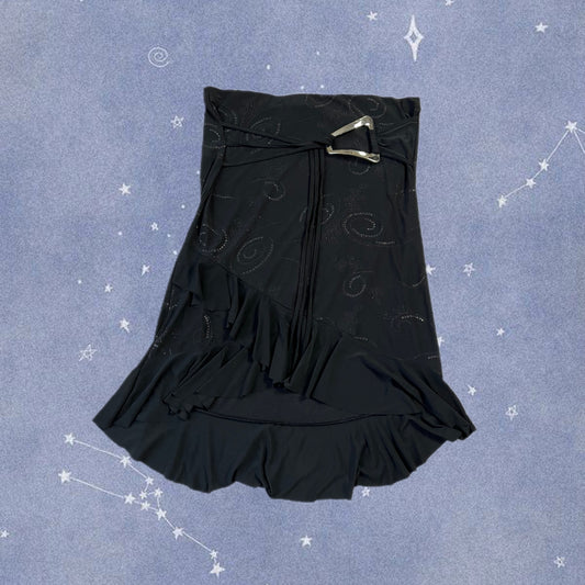 Black Midi Skirt With Swirl Design UK 10-14