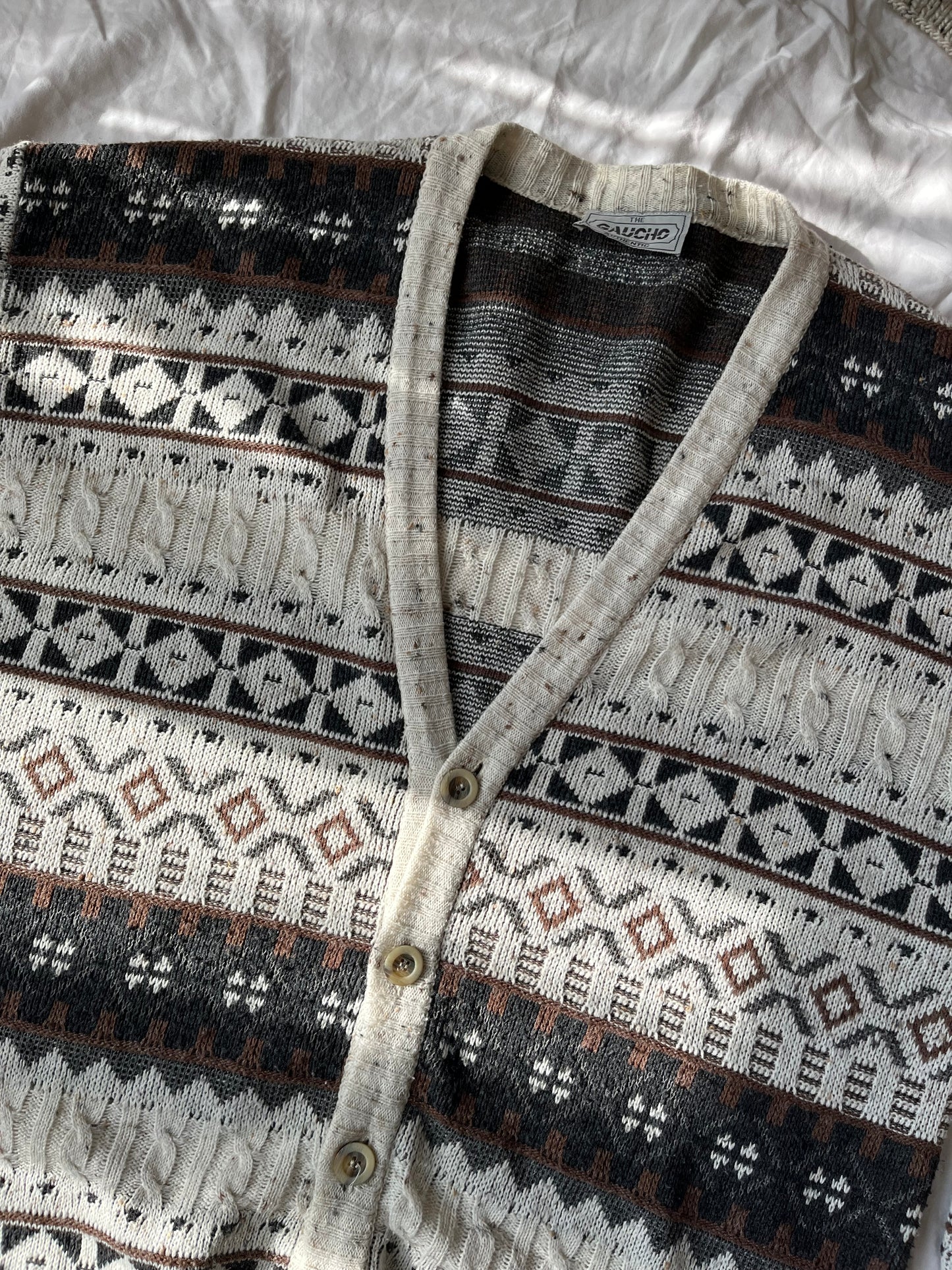 Brown and White Cardigan XXL