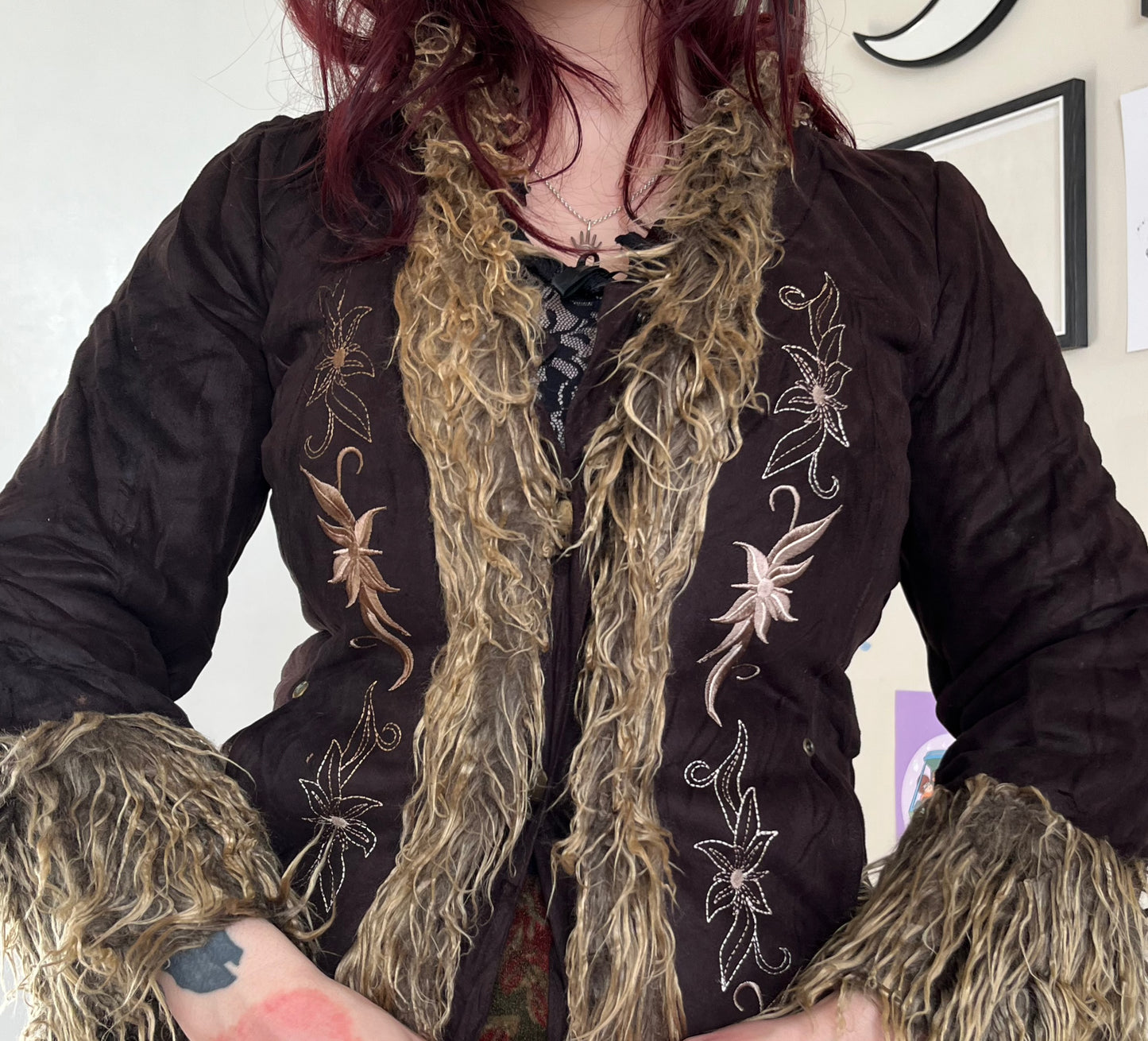 Brown Embroidered Afghan Coat - Size S