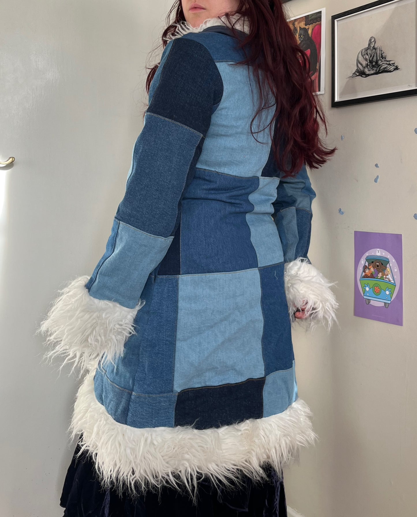 Recycled Denim Afghan Coat - Size S