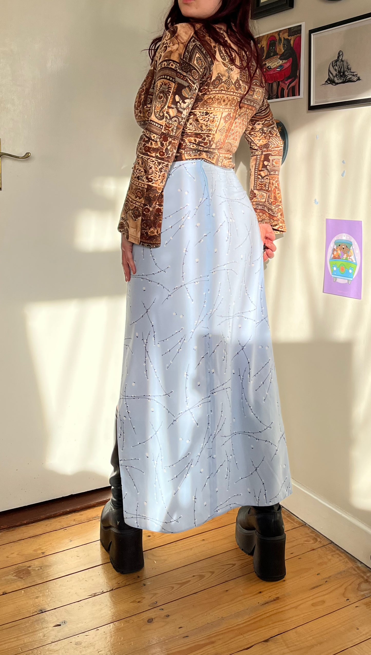 Blue Floral Maxi Skirt - UK 12