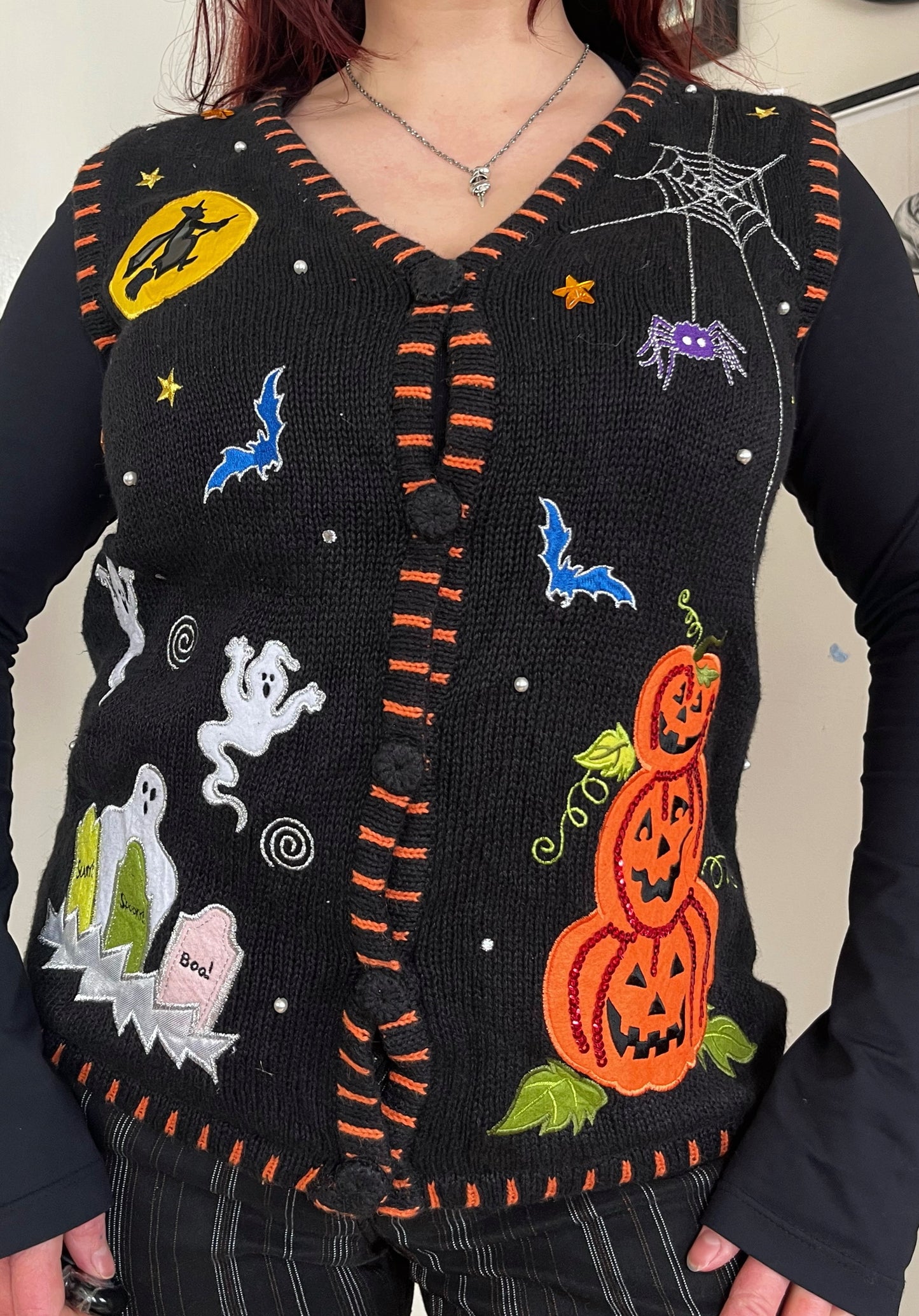 Full Moon 1990s Halloween Sweater Vest M